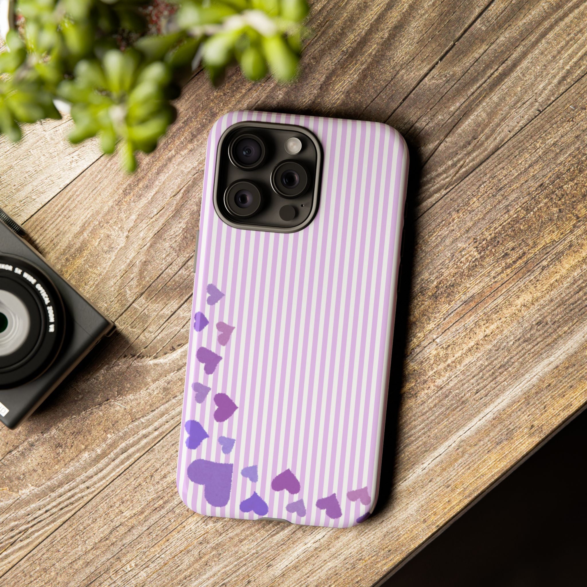Valentines Day Striped hearts phone case, Purple Heart Floral Stripe Iphone case | Tough Cases - Iphone, Samsung and Pixel Mobile cases