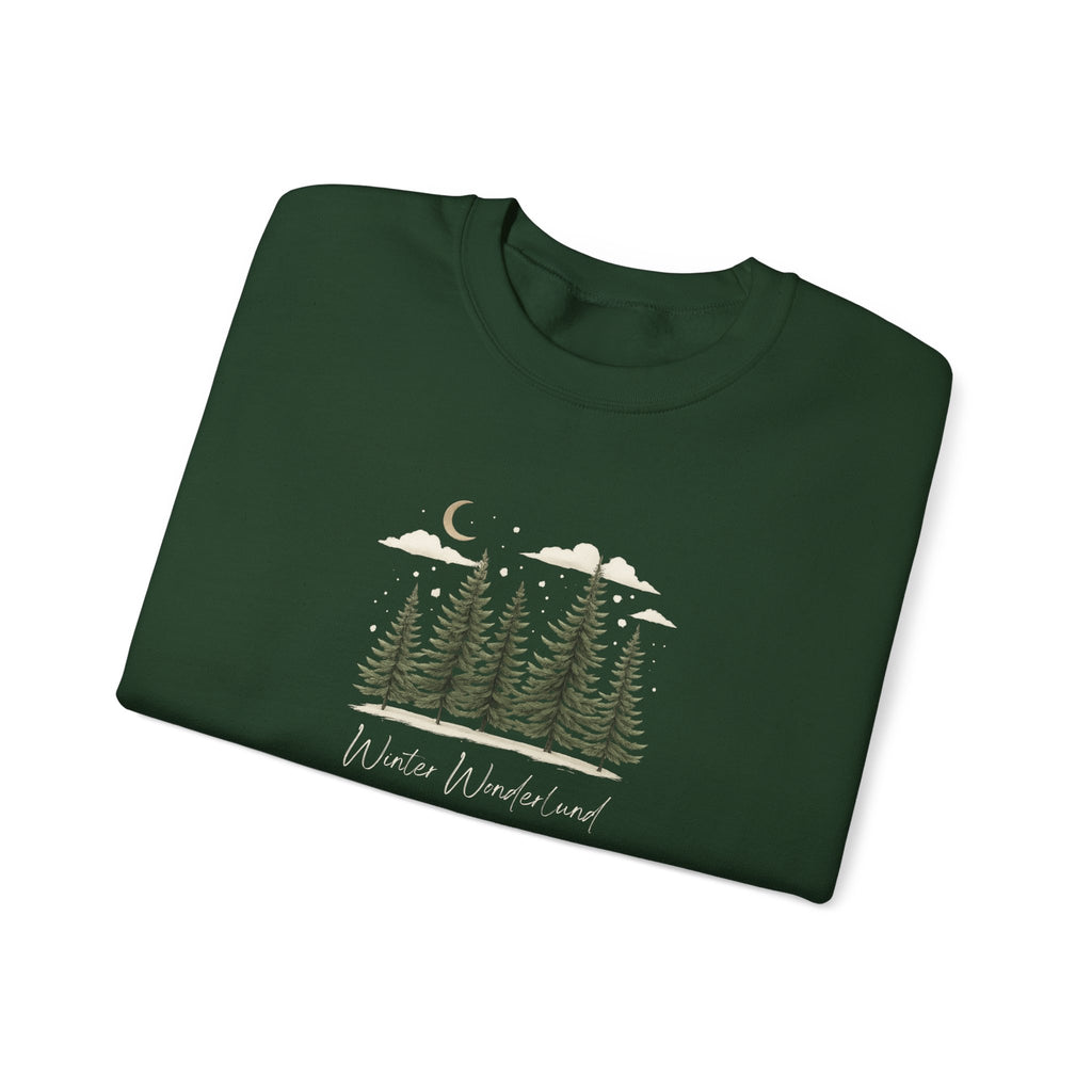 Winter Wonderland Sweatshirt Hoodie, Pine Tree Forest Winter Sweater, Snowy Evergreen Moon Graphic, Cozy Cabin Vibes Pullover, Unisex Adult Youth