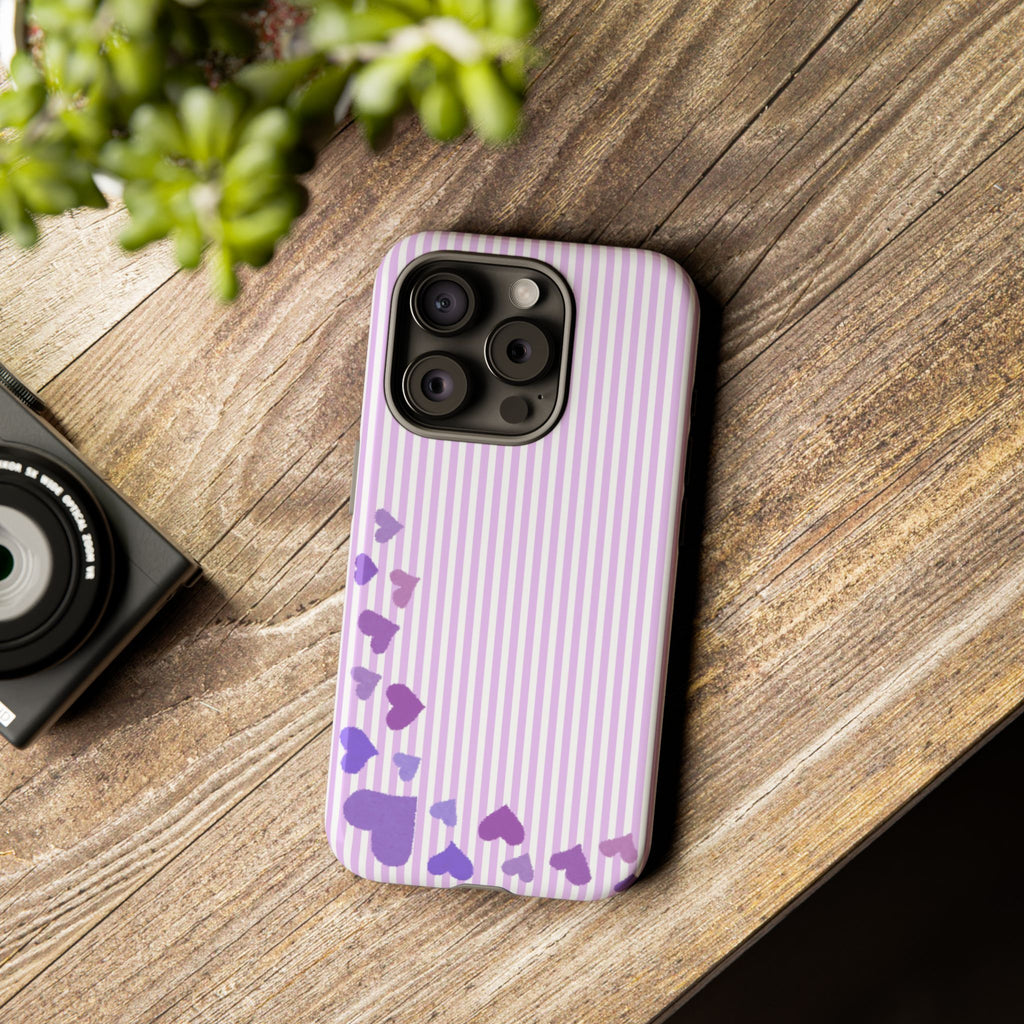 Valentines Day Striped hearts phone case, Purple Heart Floral Stripe Iphone case | Tough Cases - Iphone, Samsung and Pixel Mobile cases