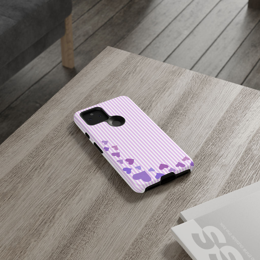 Valentines Day Striped hearts phone case, Purple Heart Floral Stripe Iphone case | Tough Cases - Iphone, Samsung and Pixel Mobile cases
