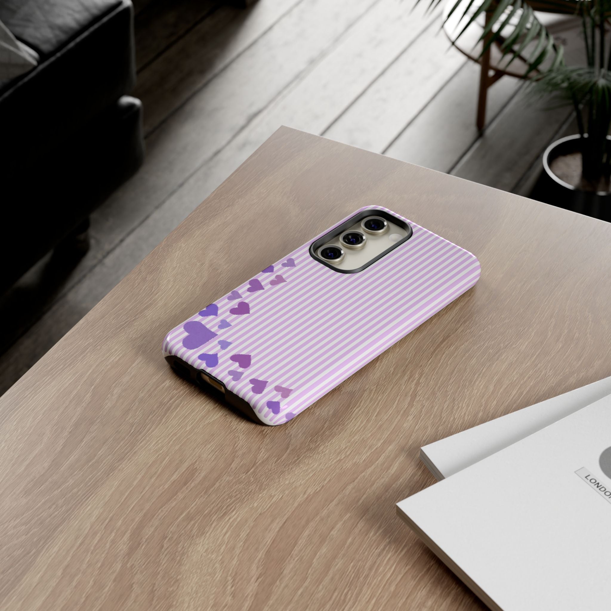 Valentines Day Striped hearts phone case, Purple Heart Floral Stripe Iphone case | Tough Cases - Iphone, Samsung and Pixel Mobile cases