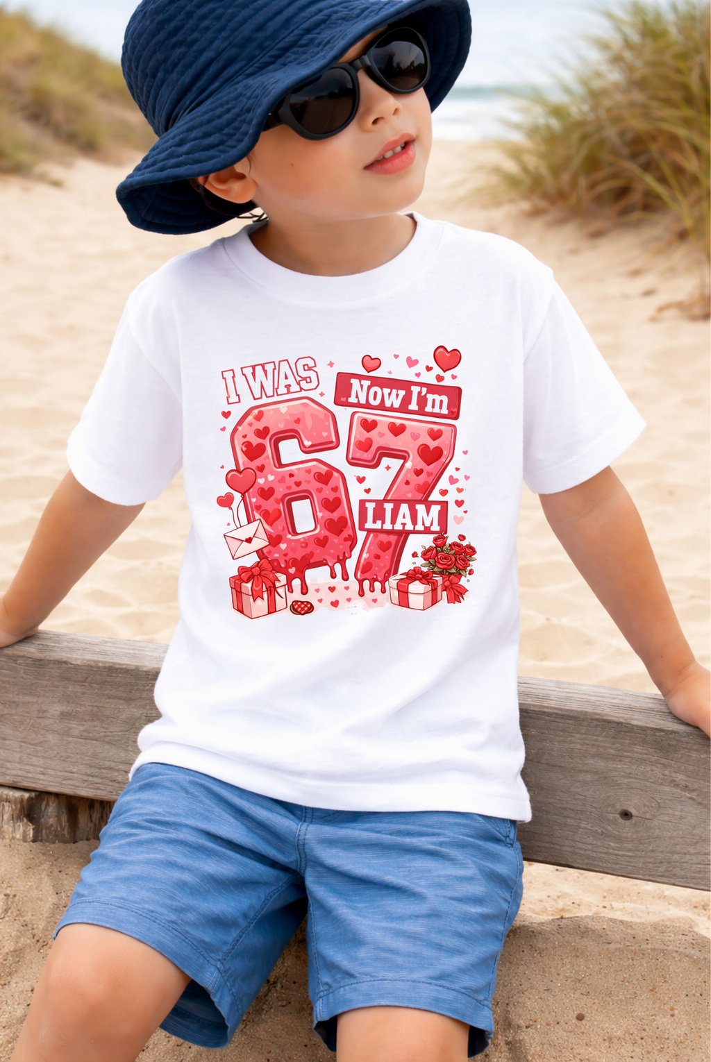 I Was 6 Now I’m 7 Valentines Birthday Shirt, Personalized Name 7th Birthday Valentines Day Tee, Matching Kids Tee, Galentines day gift