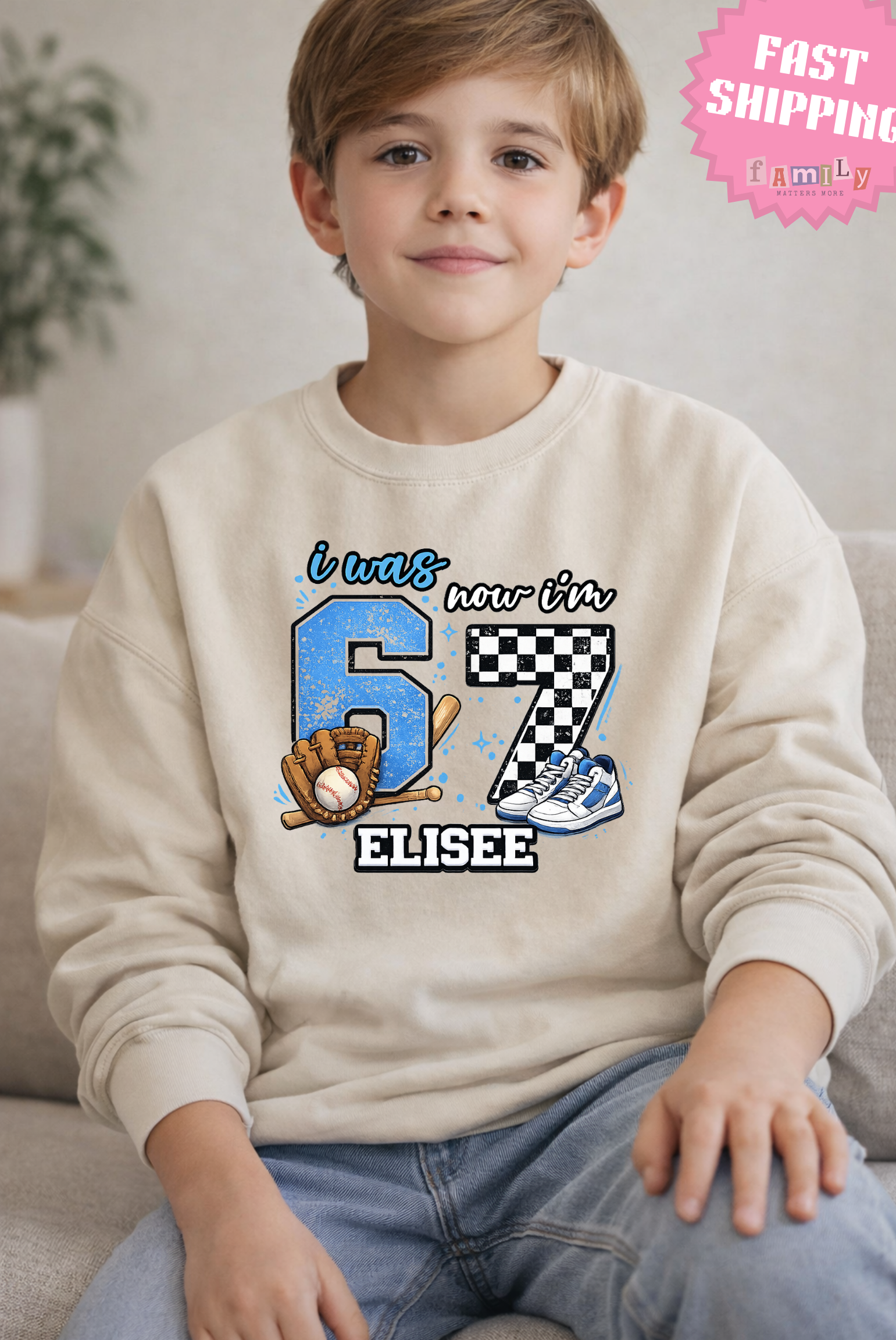 I Was 6 Now I’m 7 Baseball Birthday Shirt, Personalized Name 7th Birthday Boy Tee, Youth Sports custom name shirt, Custom Age