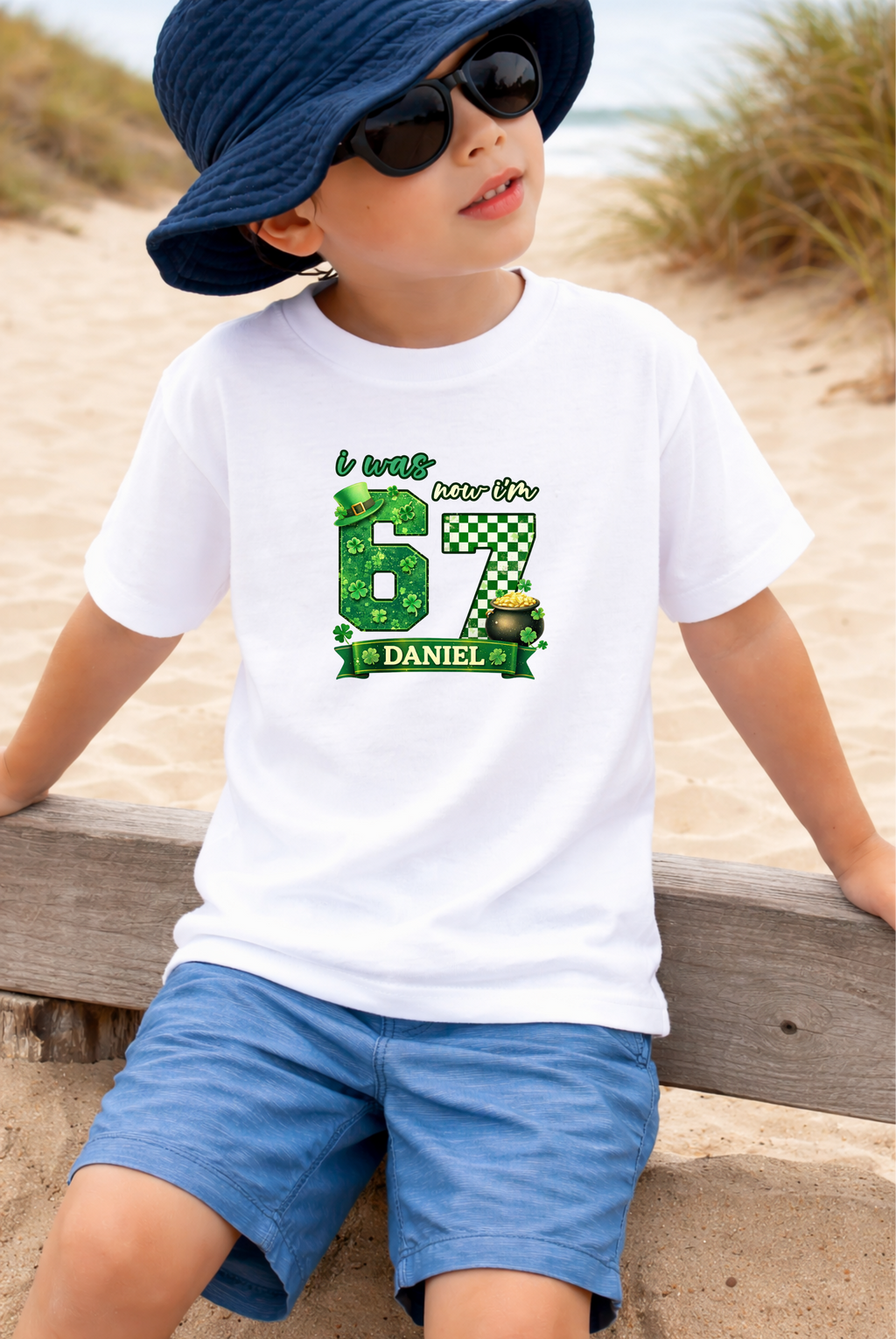 I Was 6 Now I’m 7 St. Patrick's Day Shirt, Personalized Name 7th Birthday Boy Tee, Youth Kids Sports Party Gift, Custom Age