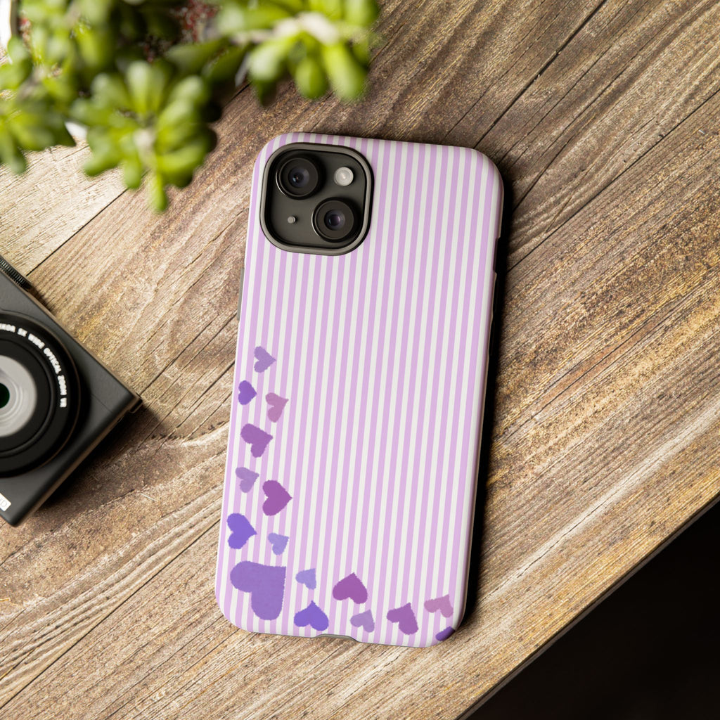Valentines Day Striped hearts phone case, Purple Heart Floral Stripe Iphone case | Tough Cases - Iphone, Samsung and Pixel Mobile cases