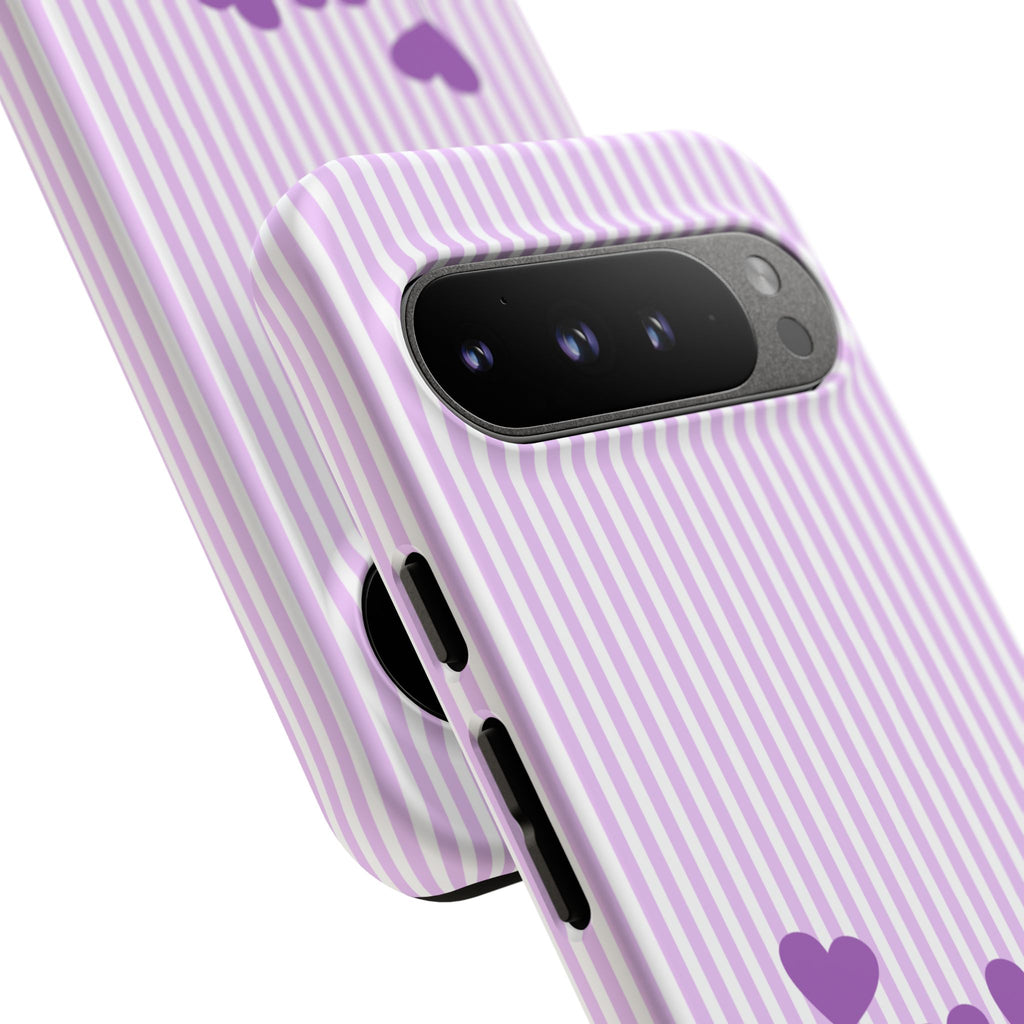 Galentines Day Striped hearts phone case, Purple Heart Floral Stripe Iphone case | Tough Cases - Iphone, Samsung and Pixel Mobile cases