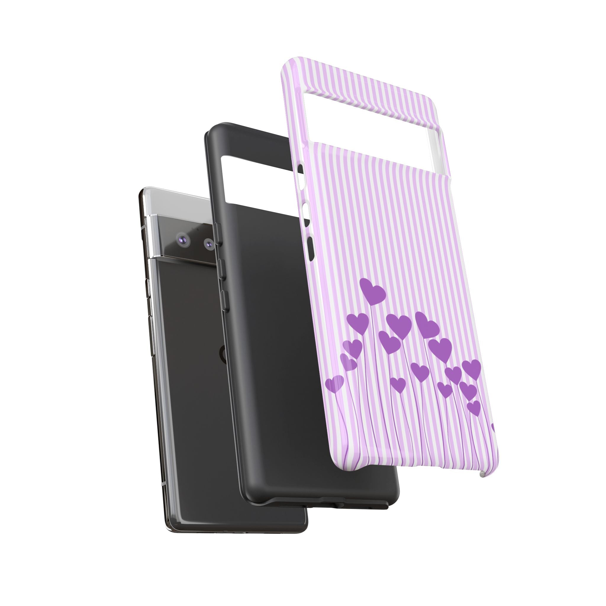 Galentines Day Striped hearts phone case, Purple Heart Floral Stripe Iphone case | Tough Cases - Iphone, Samsung and Pixel Mobile cases