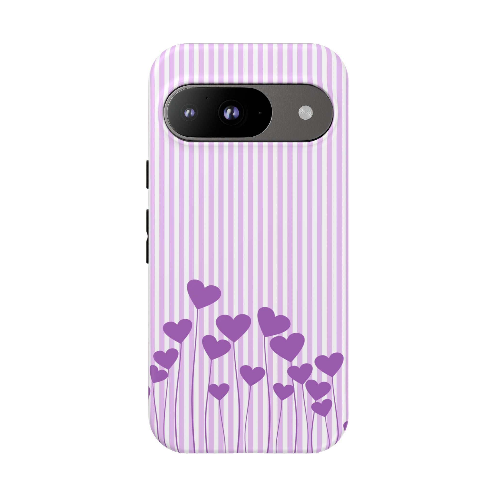 Galentines Day Striped hearts phone case, Purple Heart Floral Stripe Iphone case | Tough Cases - Iphone, Samsung and Pixel Mobile cases