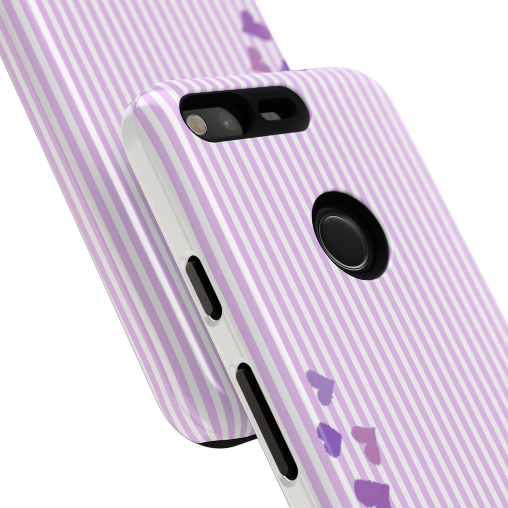 Valentines Day Striped hearts phone case, Purple Heart Floral Stripe Iphone case | Tough Cases - Iphone, Samsung and Pixel Mobile cases