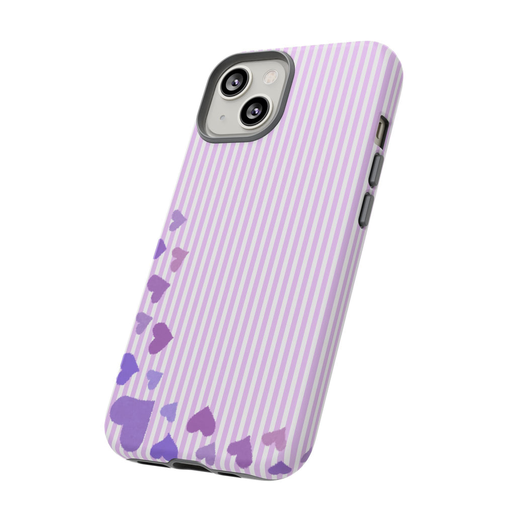 Valentines Day Striped hearts phone case, Purple Heart Floral Stripe Iphone case | Tough Cases - Iphone, Samsung and Pixel Mobile cases
