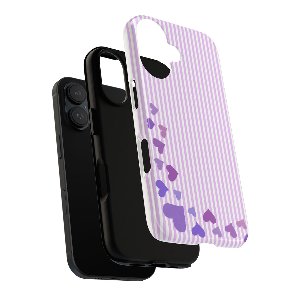 Valentines Day Striped hearts phone case, Purple Heart Floral Stripe Iphone case | Tough Cases - Iphone, Samsung and Pixel Mobile cases