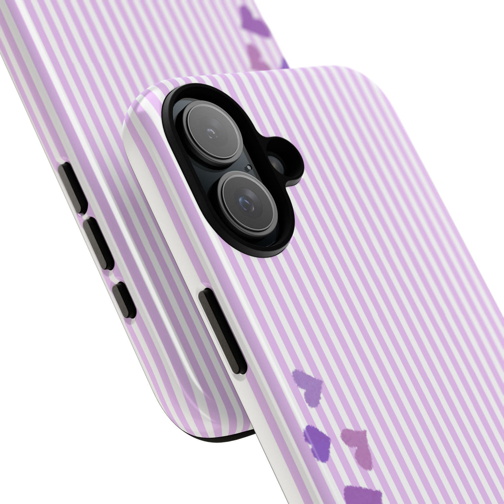 Valentines Day Striped hearts phone case, Purple Heart Floral Stripe Iphone case | Tough Cases - Iphone, Samsung and Pixel Mobile cases