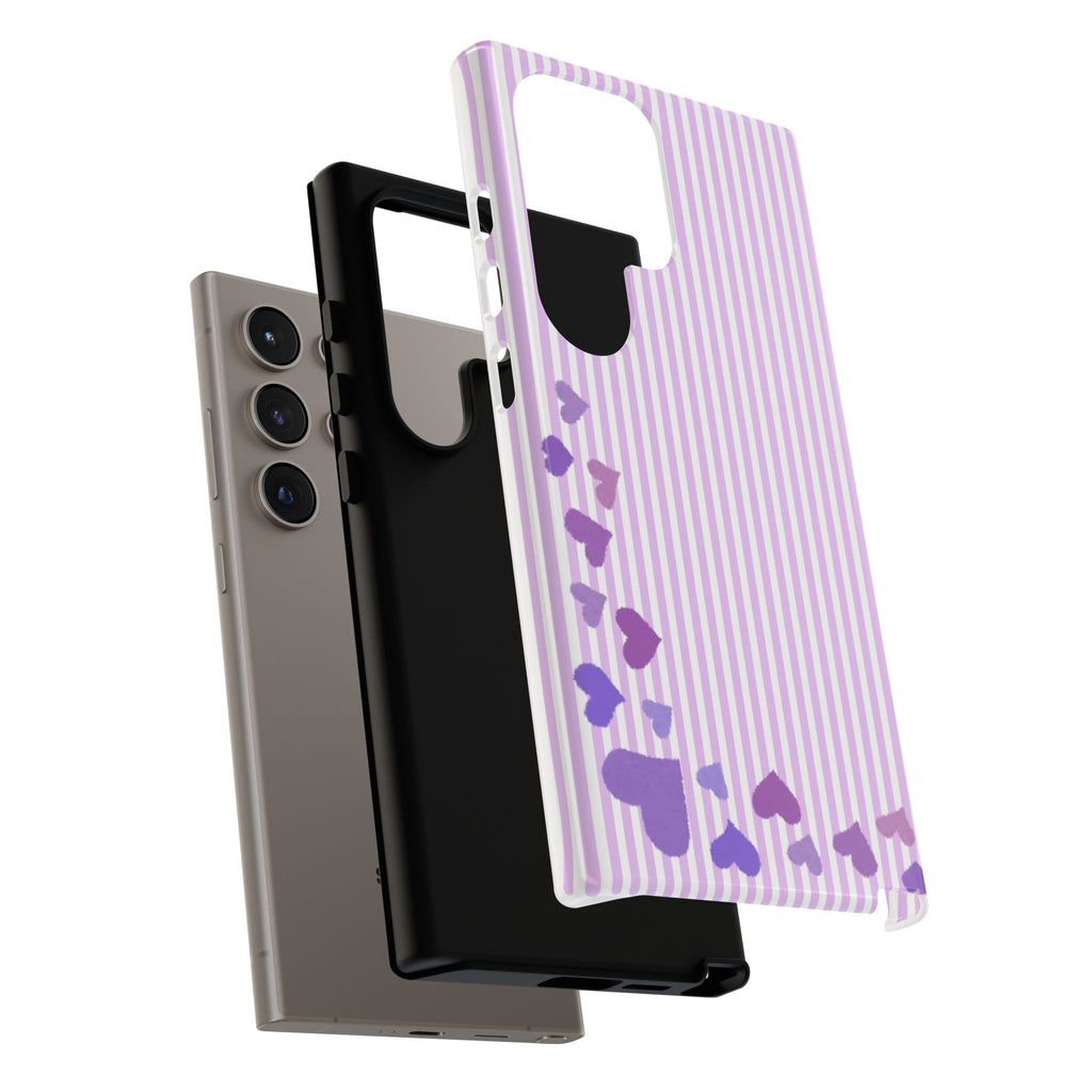 Valentines Day Striped hearts phone case, Purple Heart Floral Stripe Iphone case | Tough Cases - Iphone, Samsung and Pixel Mobile cases