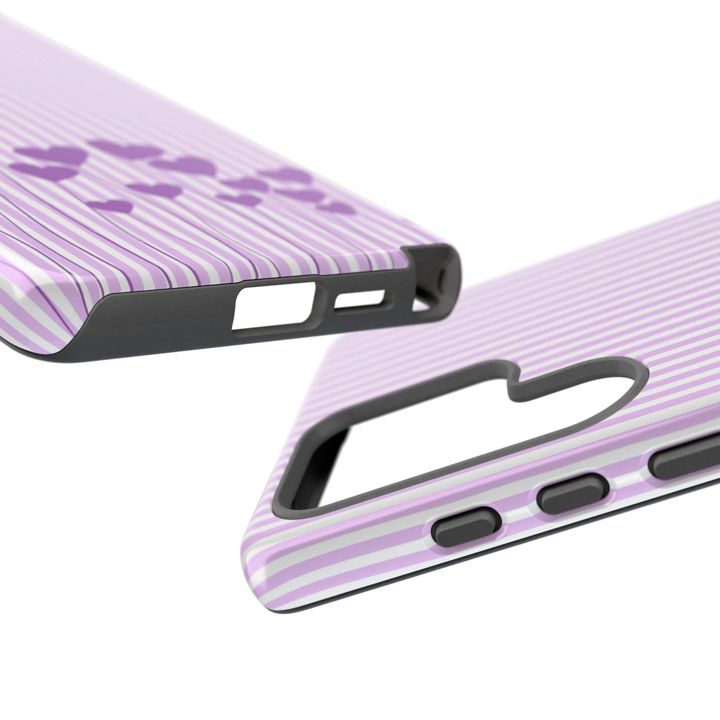 Galentines Day Striped hearts phone case, Purple Heart Floral Stripe Iphone case | Tough Cases - Iphone, Samsung and Pixel Mobile cases