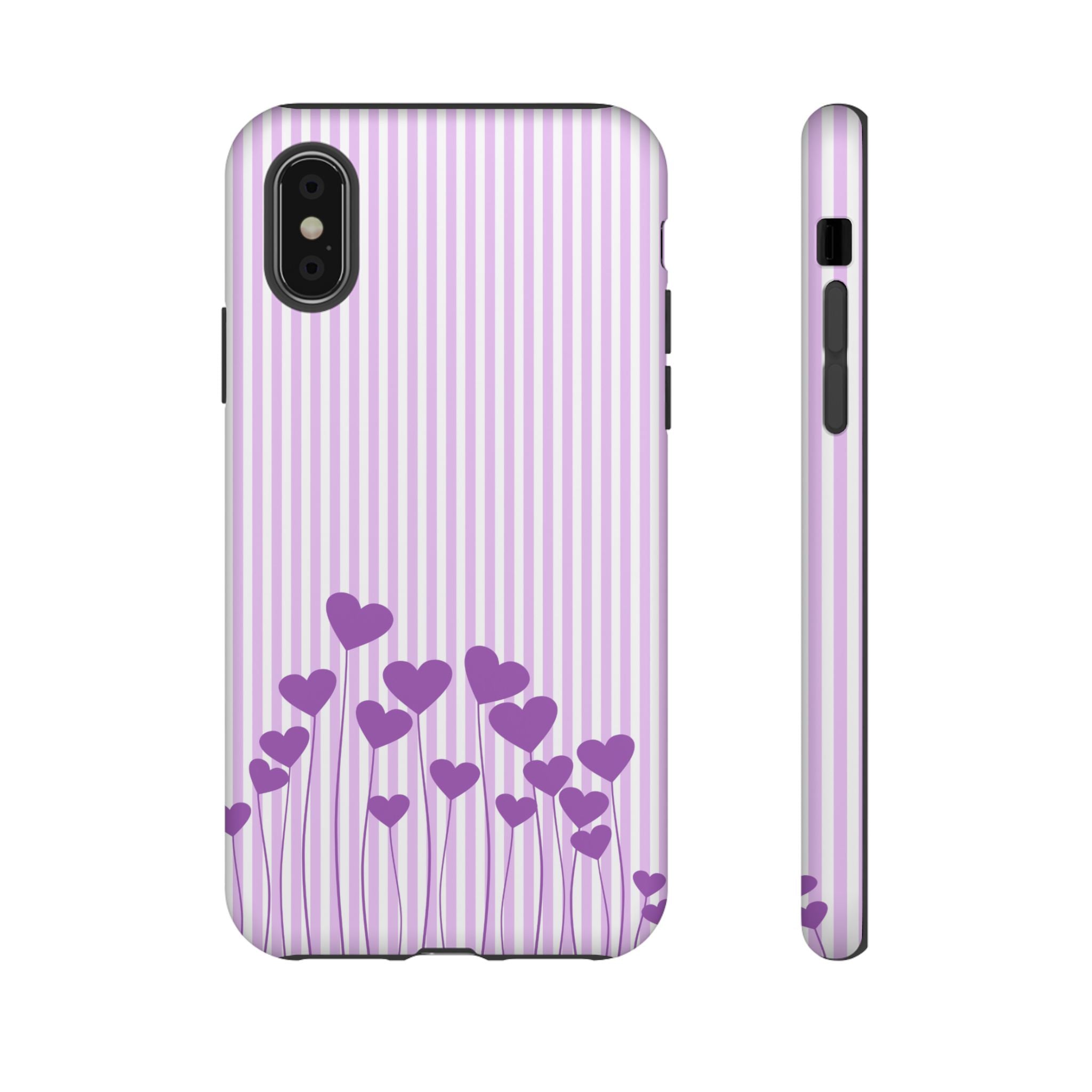 Galentines Day Striped hearts phone case, Purple Heart Floral Stripe Iphone case | Tough Cases - Iphone, Samsung and Pixel Mobile cases