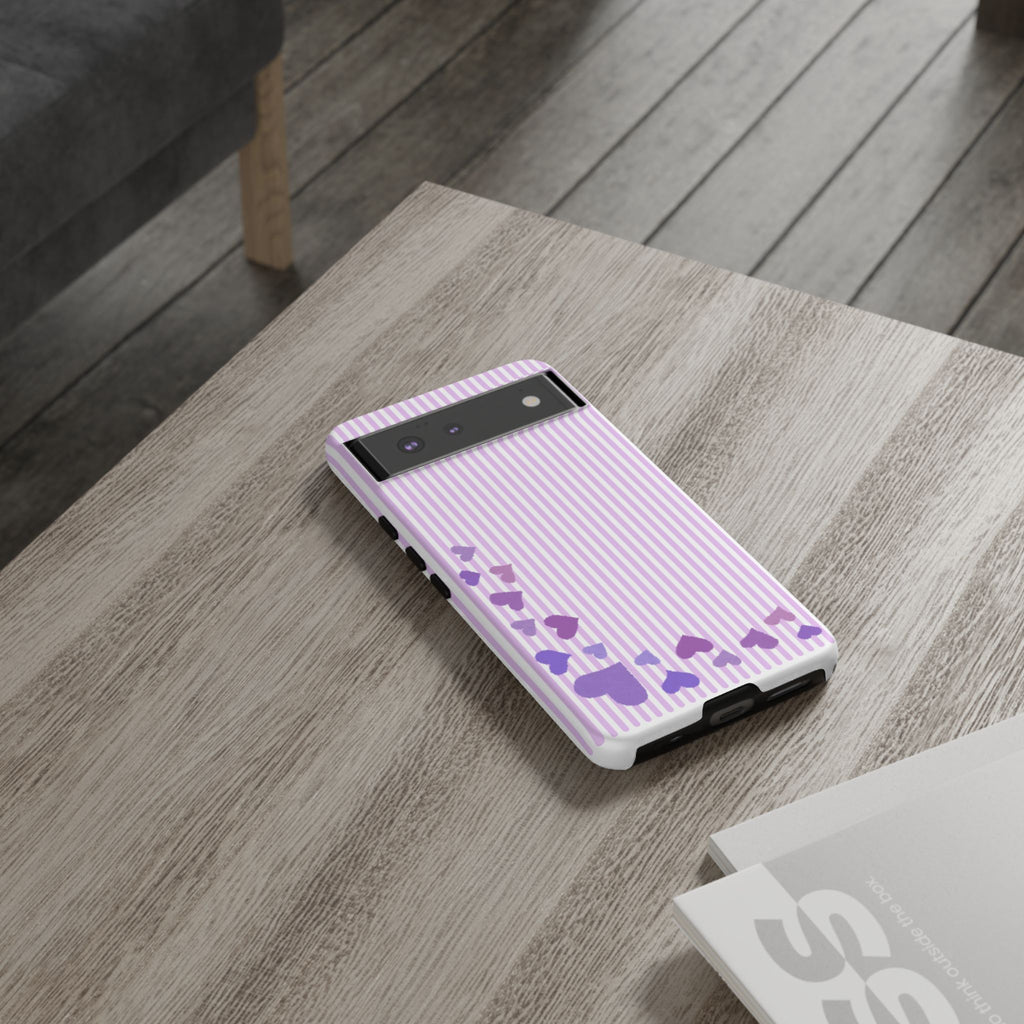 Valentines Day Striped hearts phone case, Purple Heart Floral Stripe Iphone case | Tough Cases - Iphone, Samsung and Pixel Mobile cases