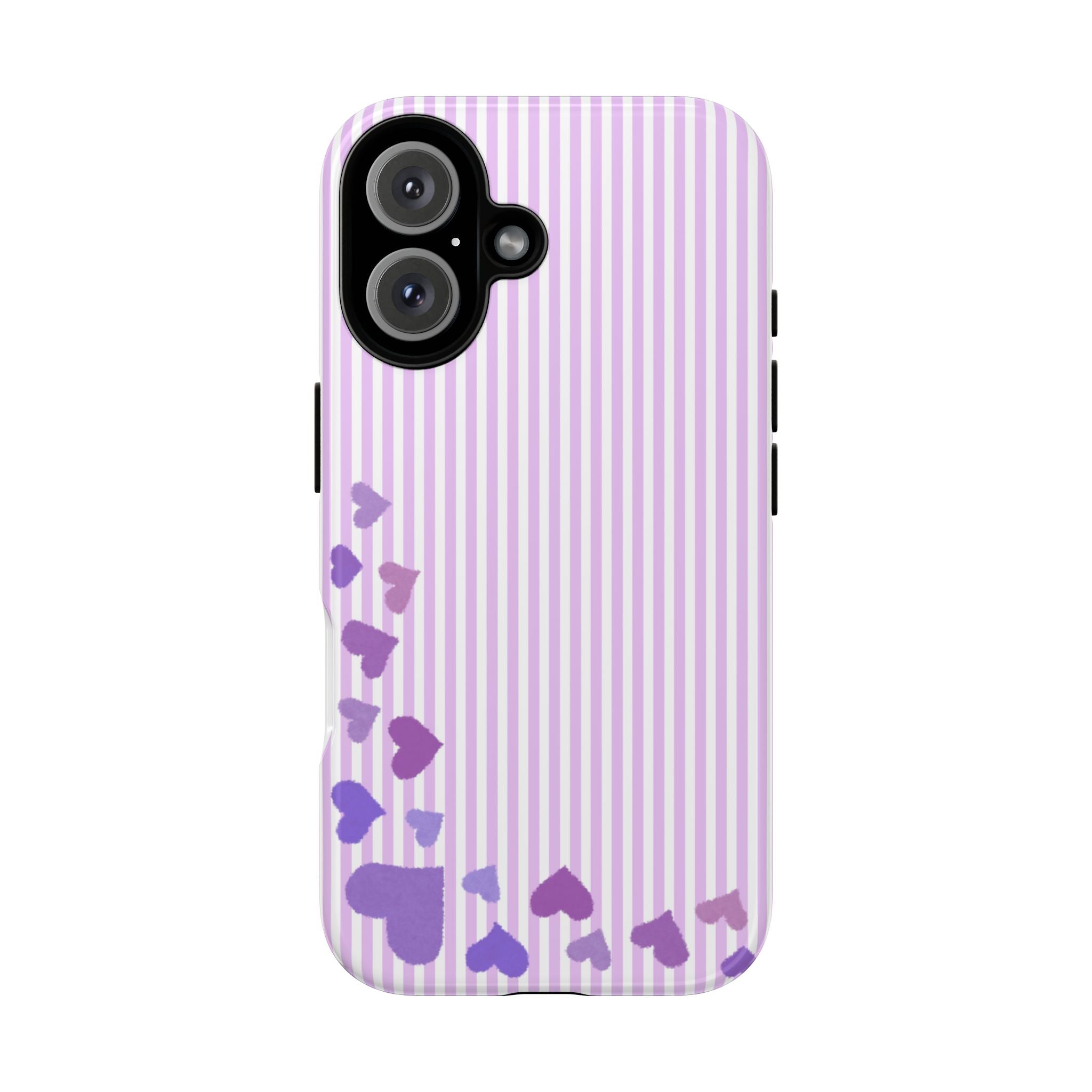 Valentines Day Striped hearts phone case, Purple Heart Floral Stripe Iphone case | Tough Cases - Iphone, Samsung and Pixel Mobile cases