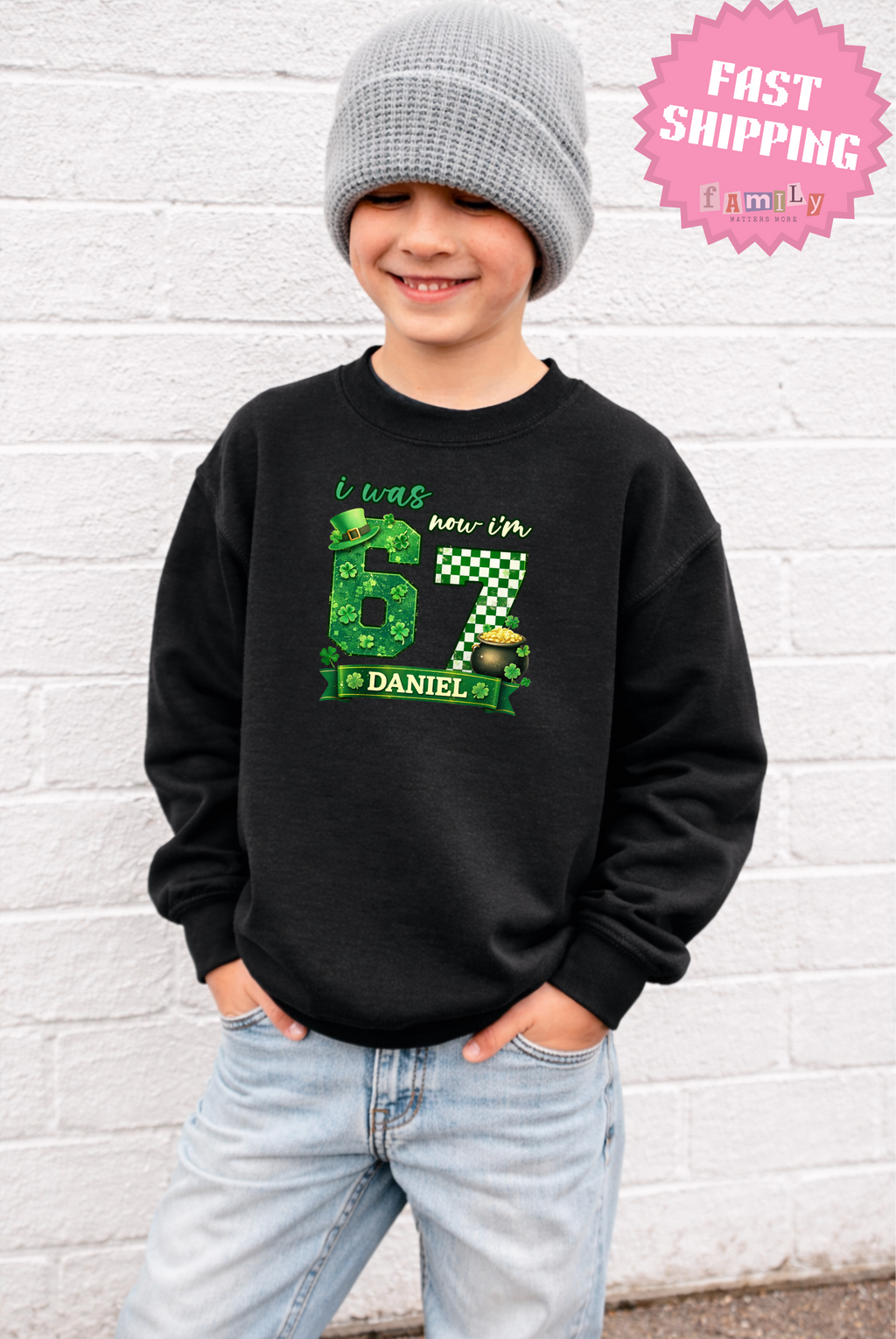 I Was 6 Now I’m 7 St. Patrick's Day Shirt, Personalized Name 7th Birthday Boy Tee, Youth Kids Sports Party Gift, Custom Age