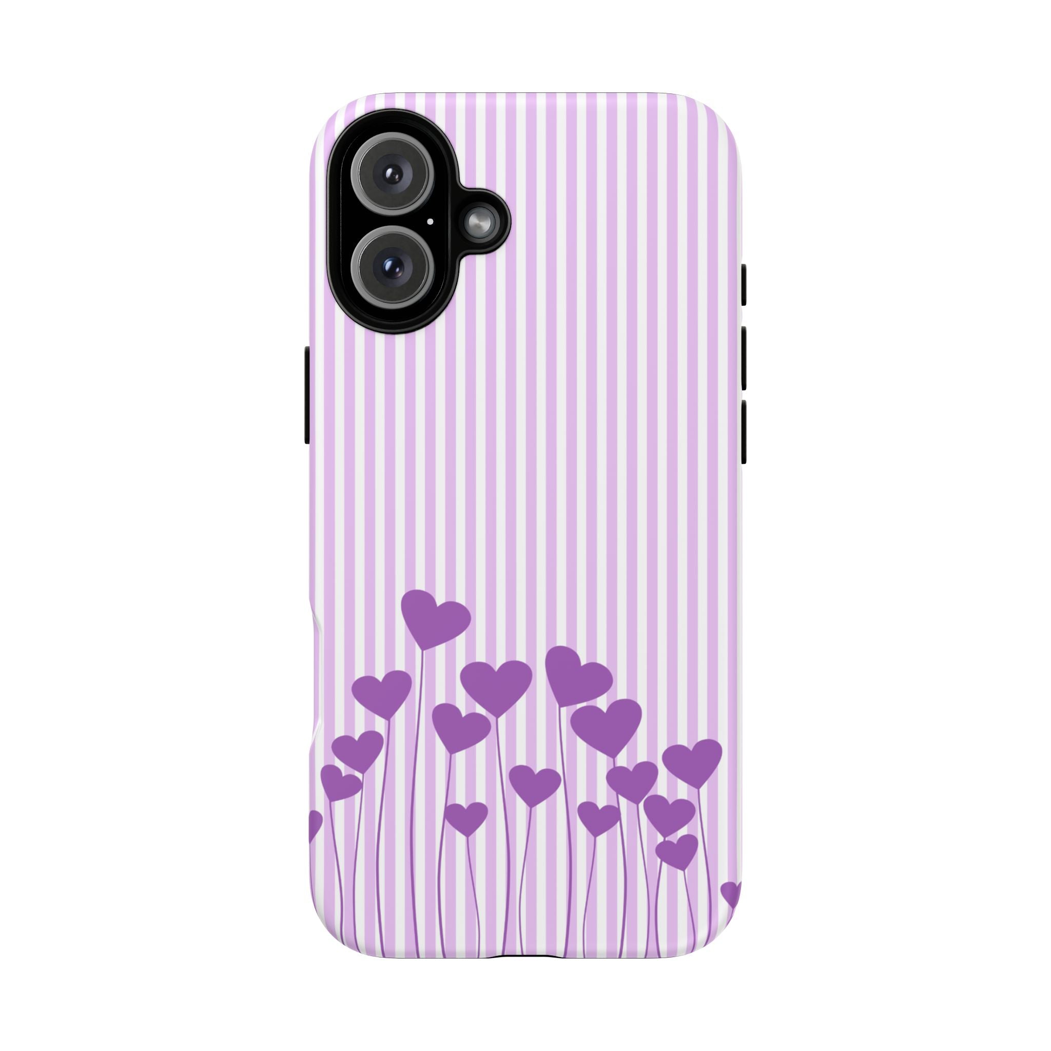 Galentines Day Striped hearts phone case, Purple Heart Floral Stripe Iphone case | Tough Cases - Iphone, Samsung and Pixel Mobile cases