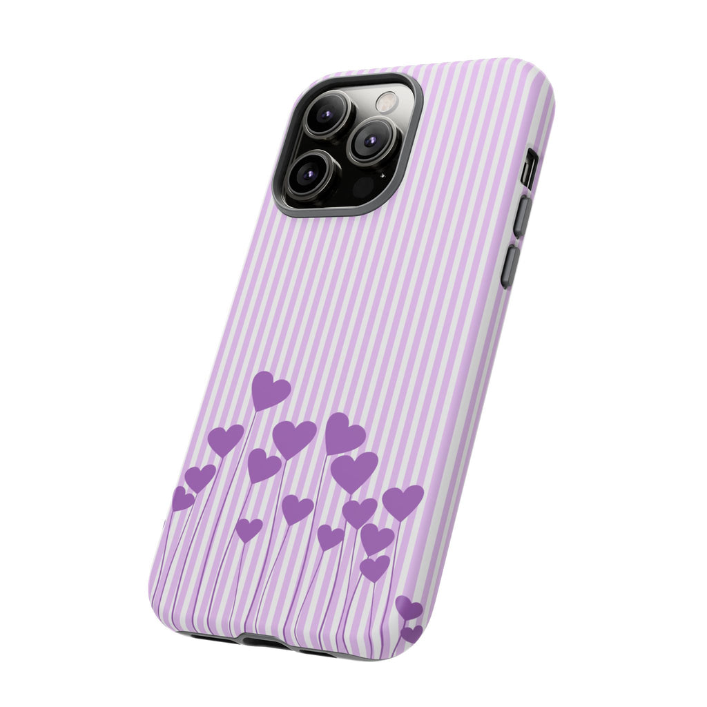 Galentines Day Striped hearts phone case, Purple Heart Floral Stripe Iphone case | Tough Cases - Iphone, Samsung and Pixel Mobile cases