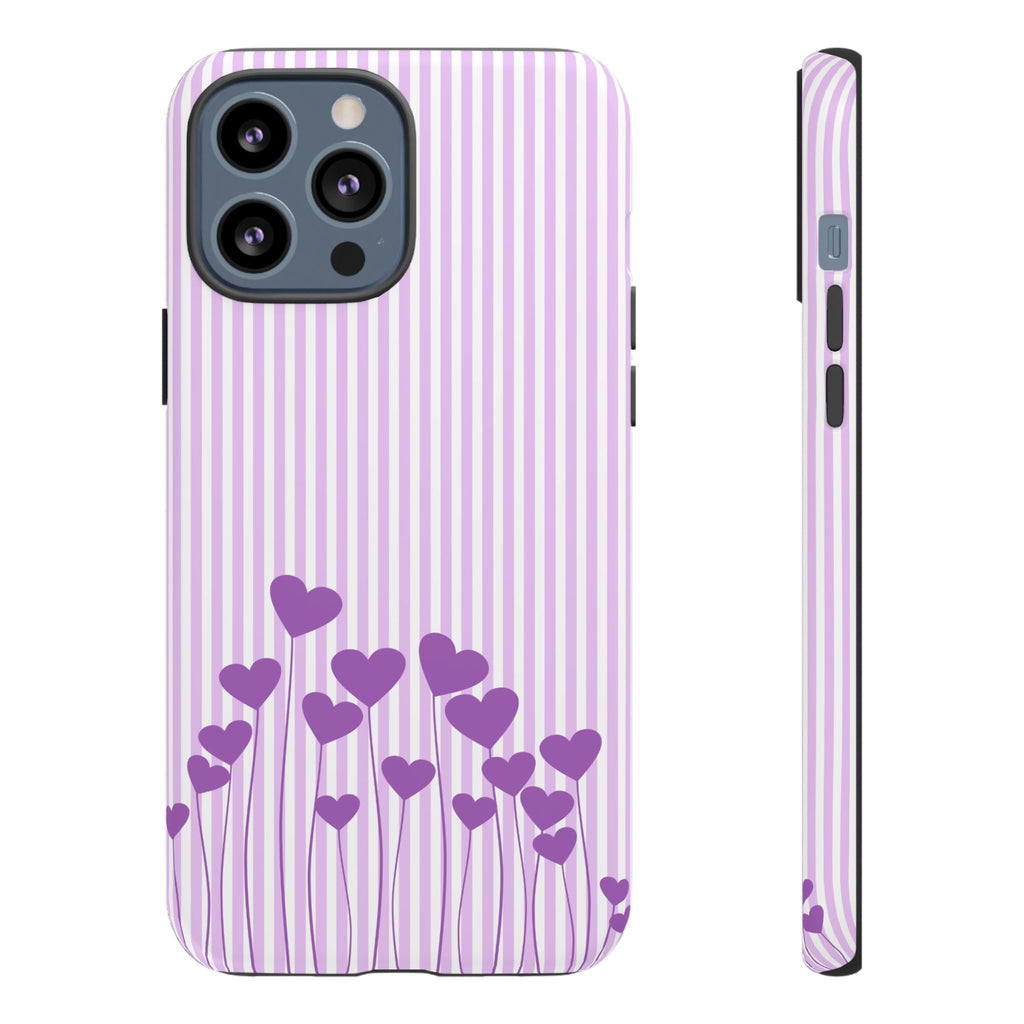 Galentines Day Striped hearts phone case, Purple Heart Floral Stripe Iphone case | Tough Cases - Iphone, Samsung and Pixel Mobile cases