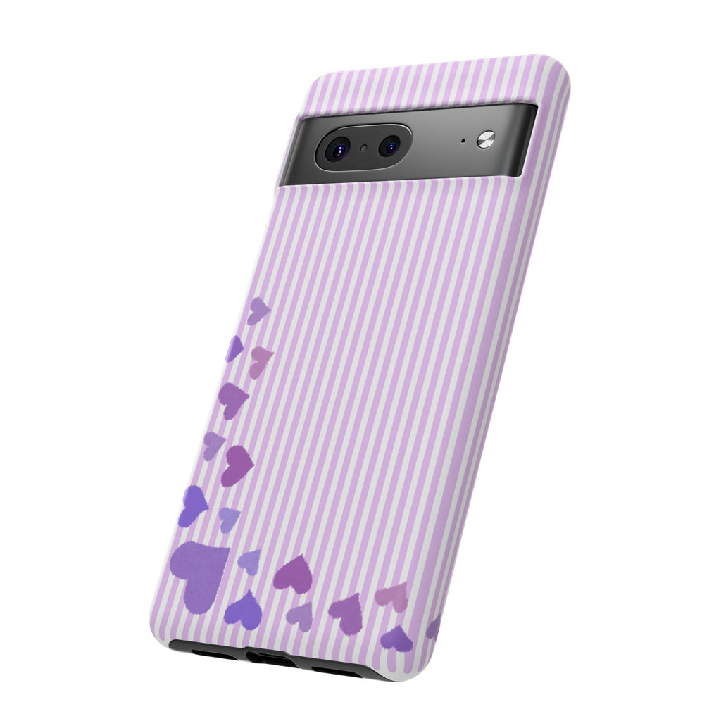 Valentines Day Striped hearts phone case, Purple Heart Floral Stripe Iphone case | Tough Cases - Iphone, Samsung and Pixel Mobile cases