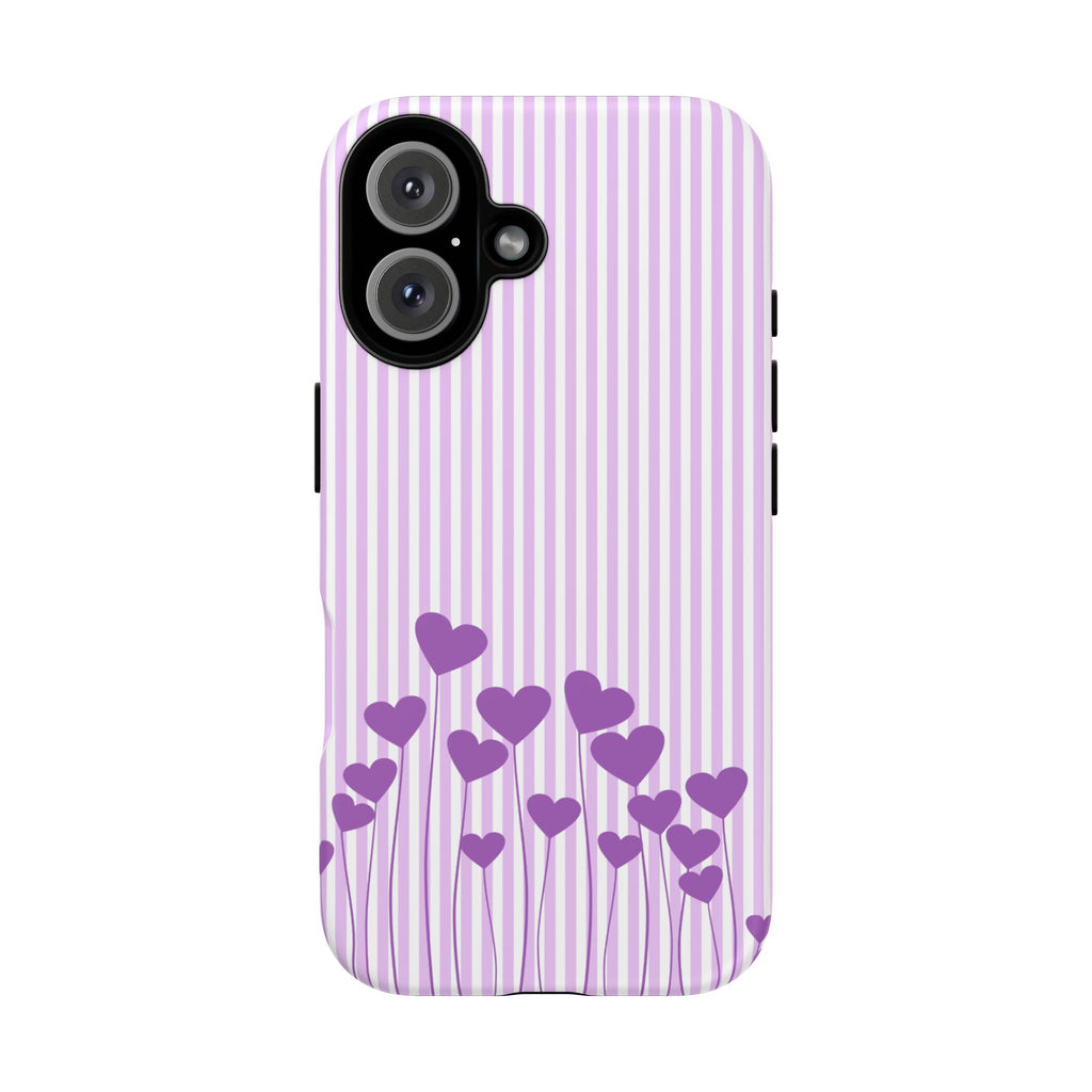Galentines Day Striped hearts phone case, Purple Heart Floral Stripe Iphone case | Tough Cases - Iphone, Samsung and Pixel Mobile cases