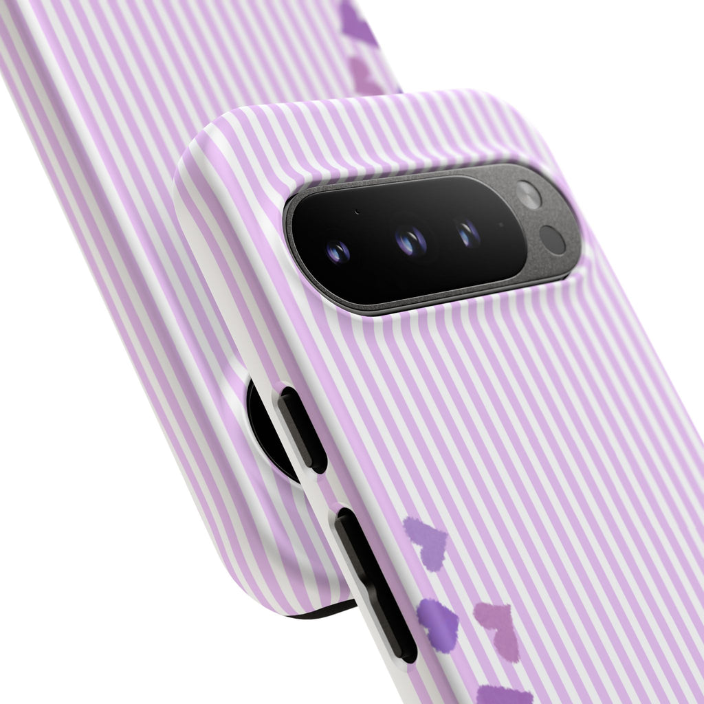 Valentines Day Striped hearts phone case, Purple Heart Floral Stripe Iphone case | Tough Cases - Iphone, Samsung and Pixel Mobile cases
