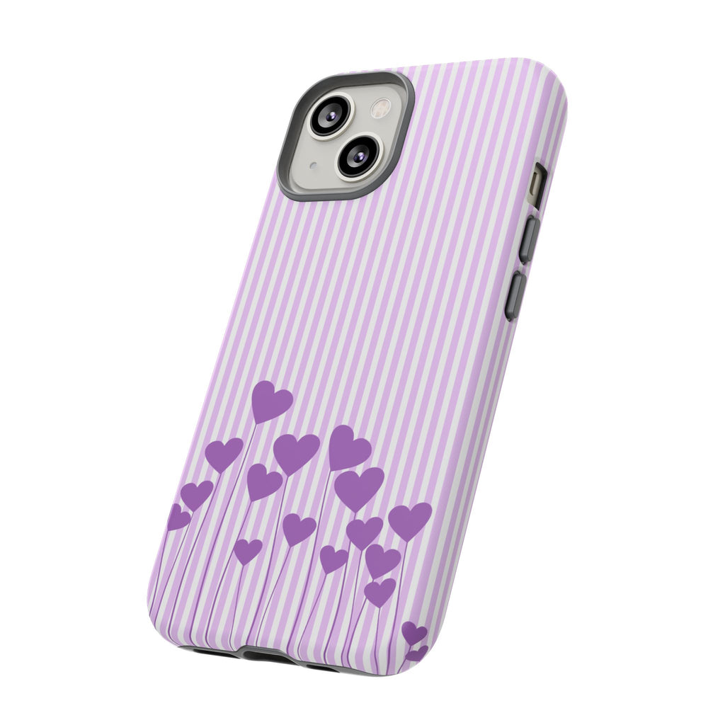 Galentines Day Striped hearts phone case, Purple Heart Floral Stripe Iphone case | Tough Cases - Iphone, Samsung and Pixel Mobile cases