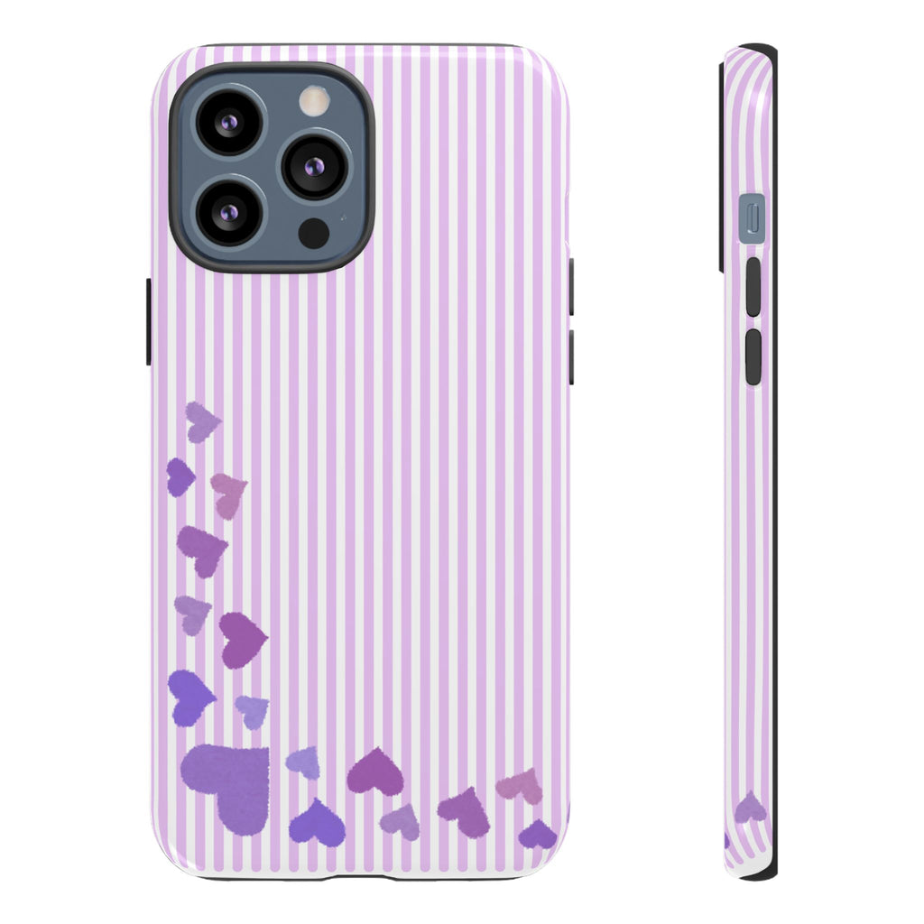 Valentines Day Striped hearts phone case, Purple Heart Floral Stripe Iphone case | Tough Cases - Iphone, Samsung and Pixel Mobile cases