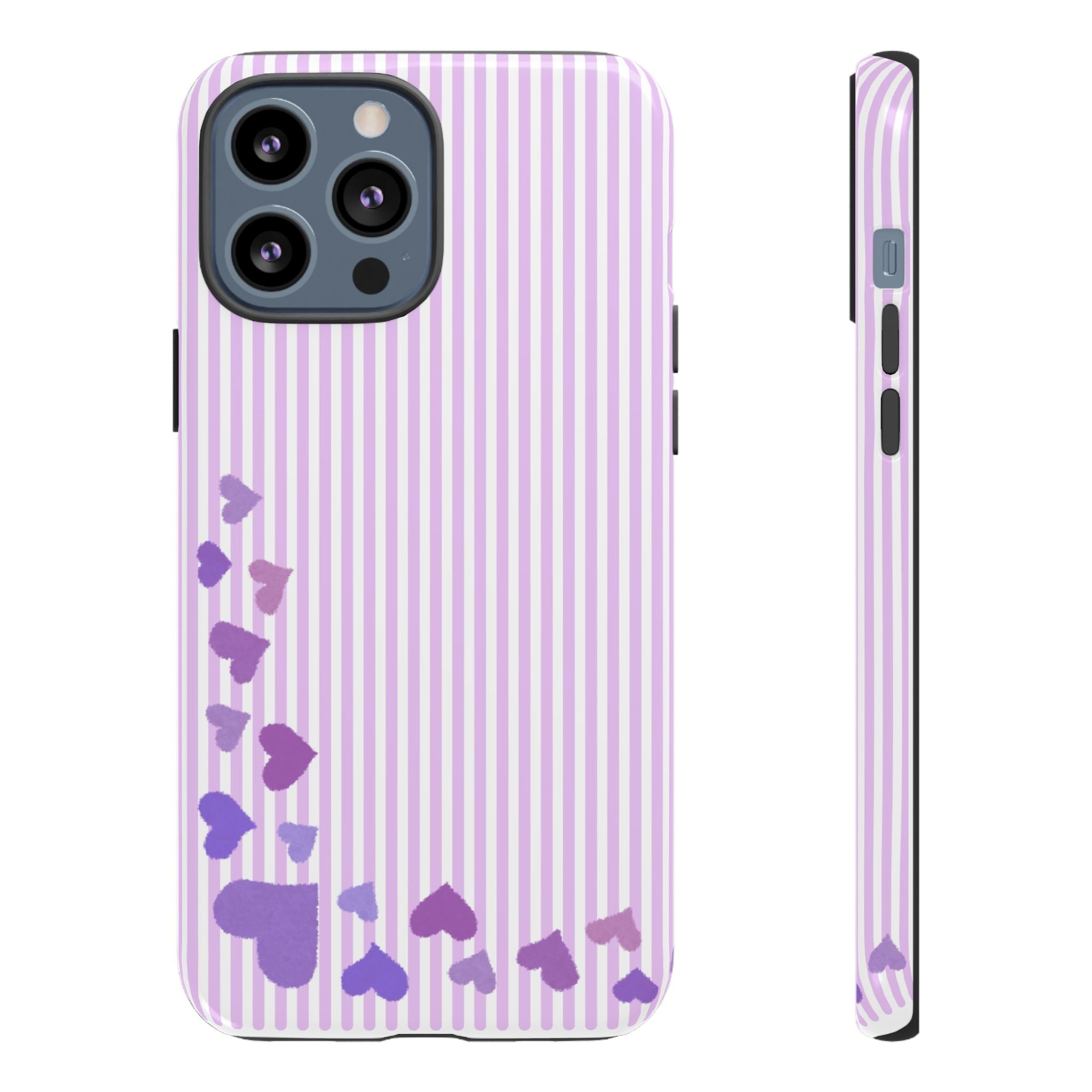 Valentines Day Striped hearts phone case, Purple Heart Floral Stripe Iphone case | Tough Cases - Iphone, Samsung and Pixel Mobile cases