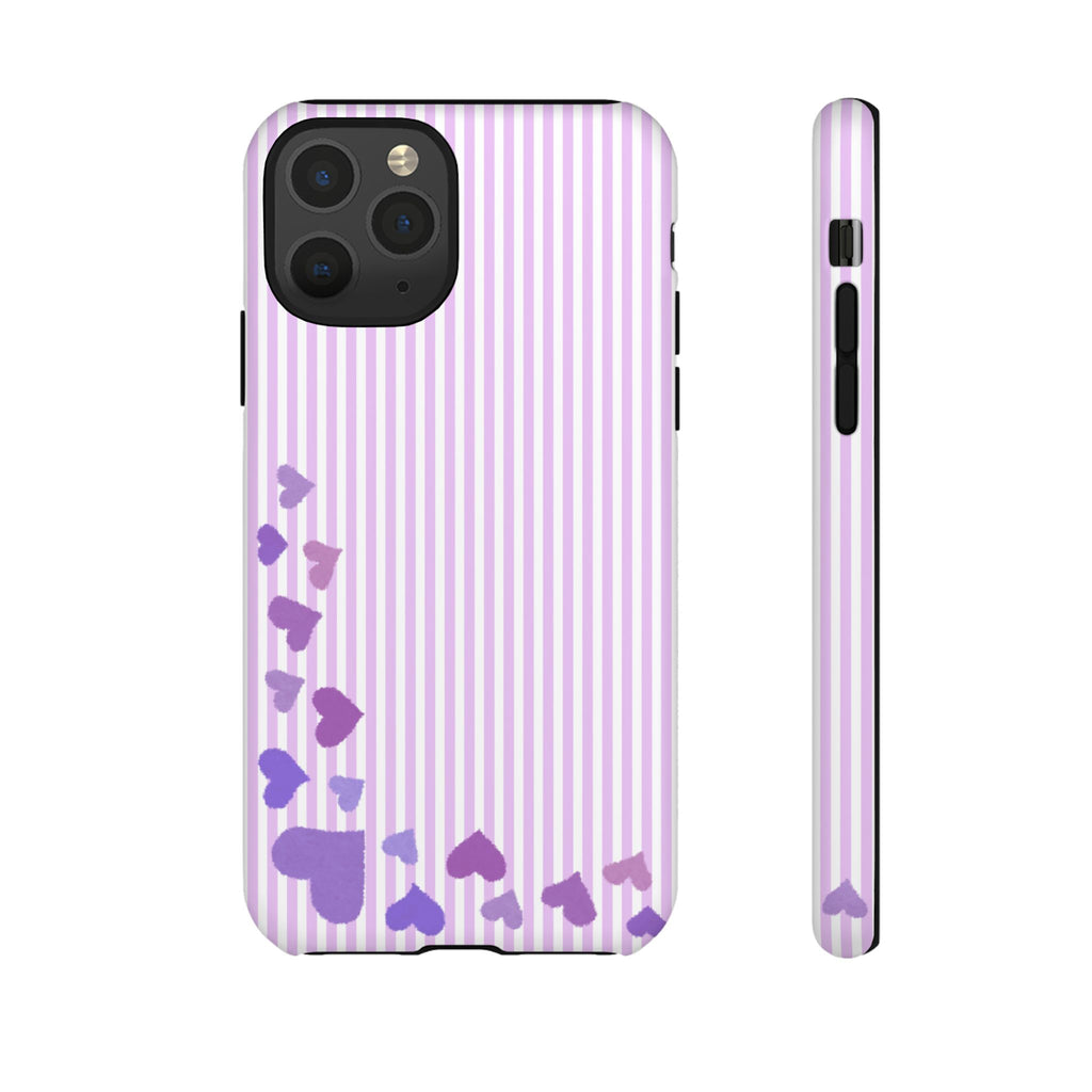 Valentines Day Striped hearts phone case, Purple Heart Floral Stripe Iphone case | Tough Cases - Iphone, Samsung and Pixel Mobile cases