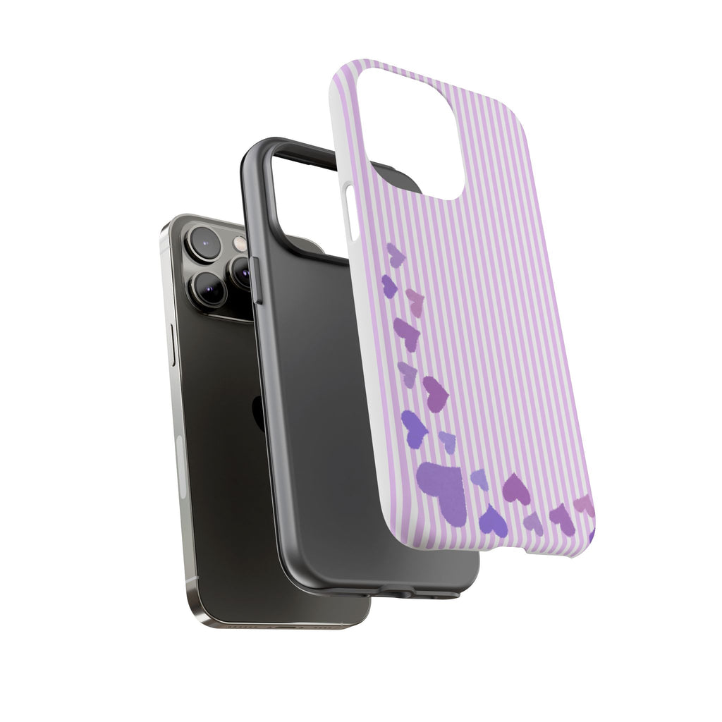 Valentines Day Striped hearts phone case, Purple Heart Floral Stripe Iphone case | Tough Cases - Iphone, Samsung and Pixel Mobile cases