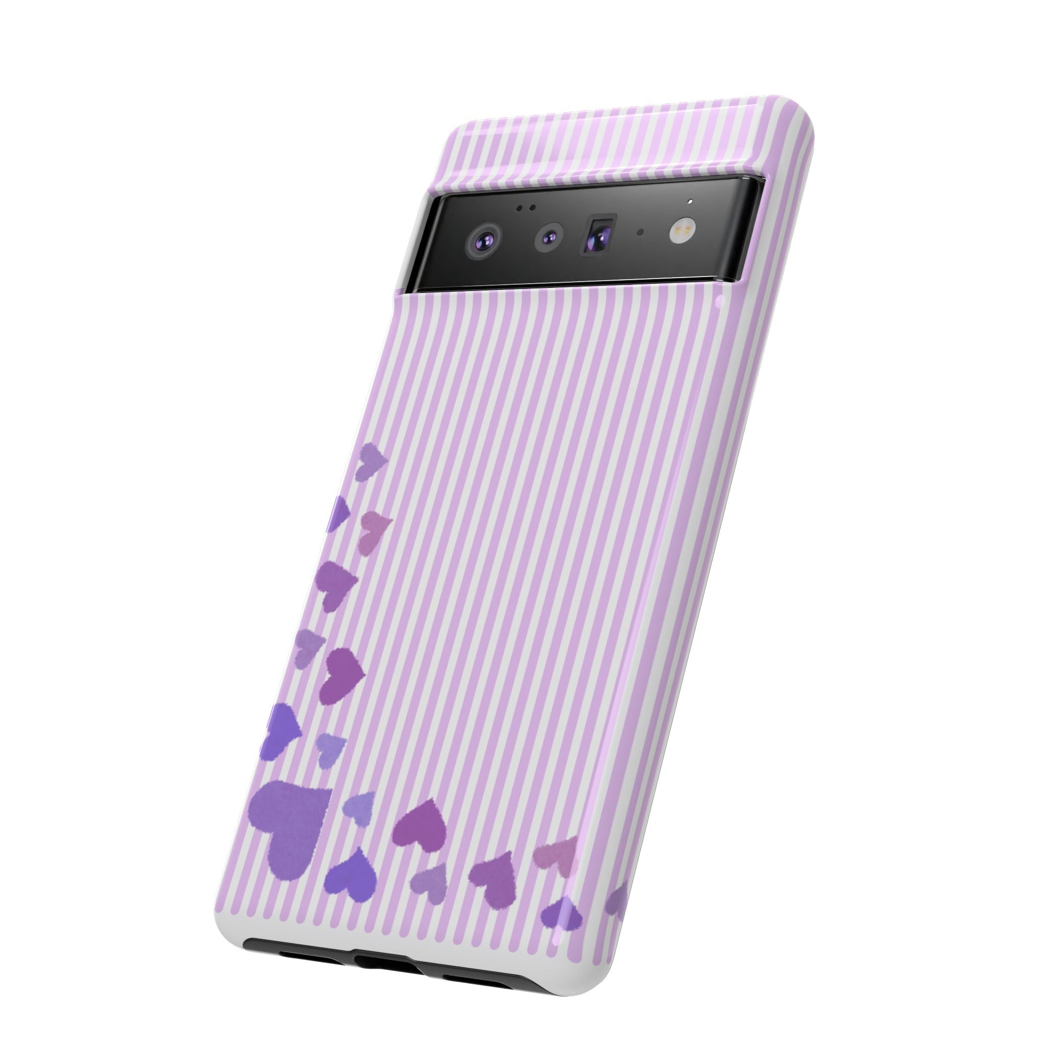 Valentines Day Striped hearts phone case, Purple Heart Floral Stripe Iphone case | Tough Cases - Iphone, Samsung and Pixel Mobile cases