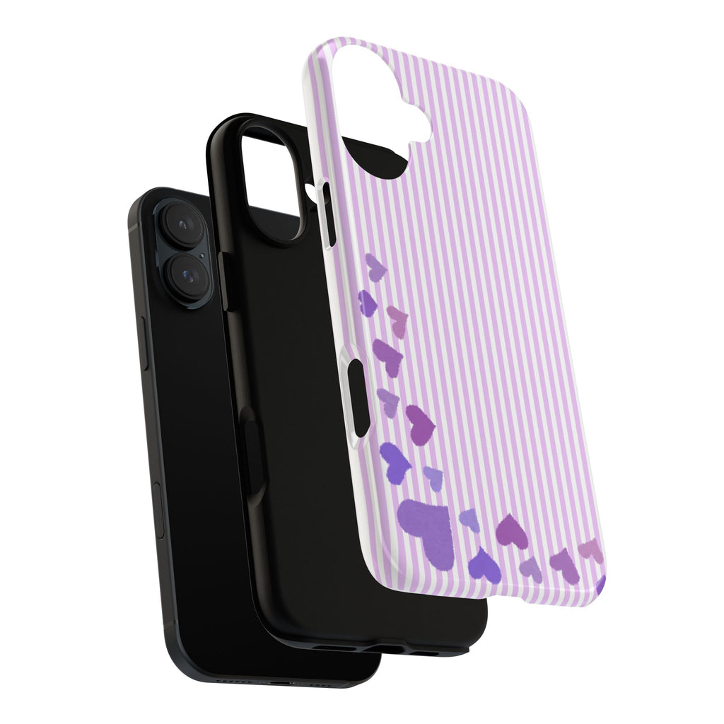 Valentines Day Striped hearts phone case, Purple Heart Floral Stripe Iphone case | Tough Cases - Iphone, Samsung and Pixel Mobile cases
