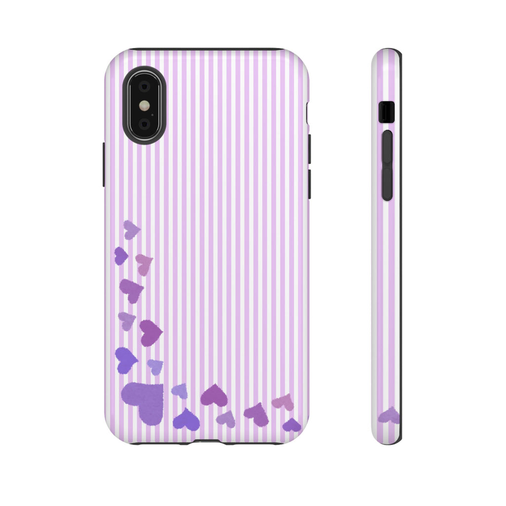 Valentines Day Striped hearts phone case, Purple Heart Floral Stripe Iphone case | Tough Cases - Iphone, Samsung and Pixel Mobile cases