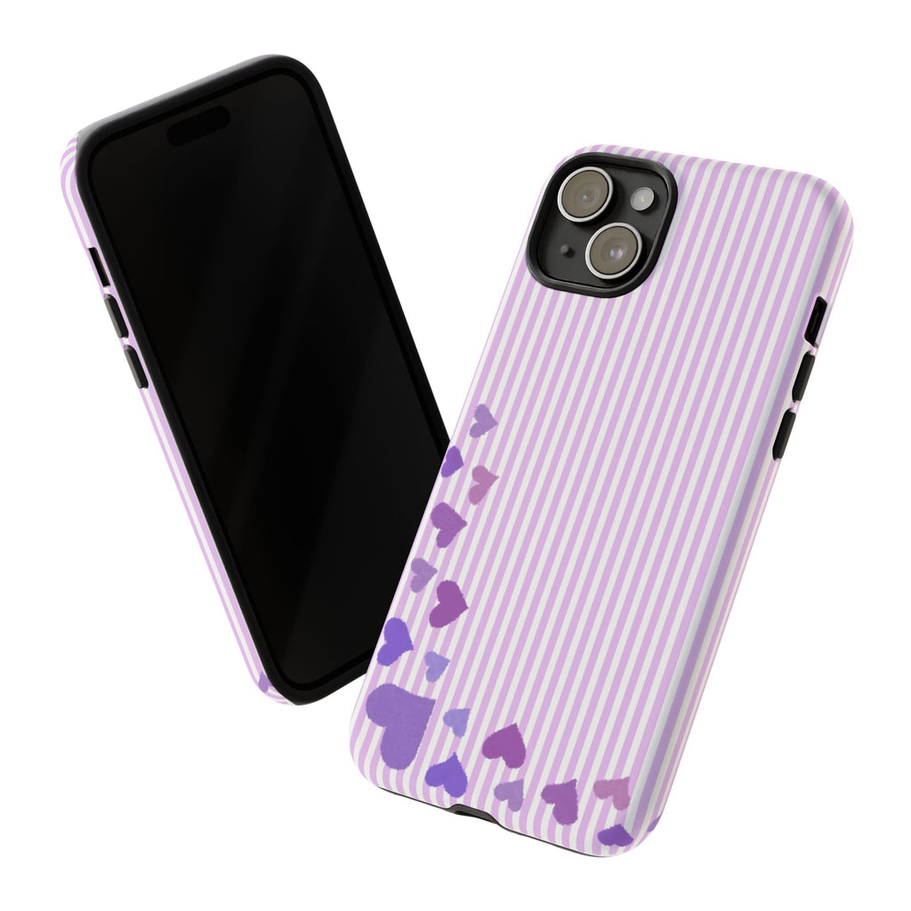 Valentines Day Striped hearts phone case, Purple Heart Floral Stripe Iphone case | Tough Cases - Iphone, Samsung and Pixel Mobile cases