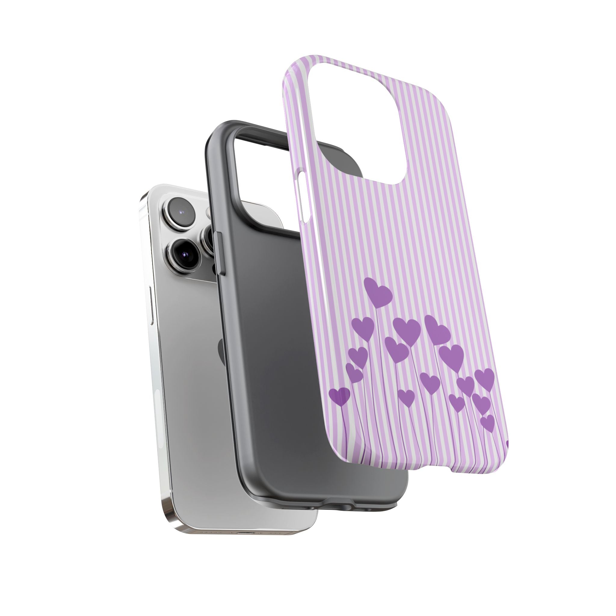 Galentines Day Striped hearts phone case, Purple Heart Floral Stripe Iphone case | Tough Cases - Iphone, Samsung and Pixel Mobile cases
