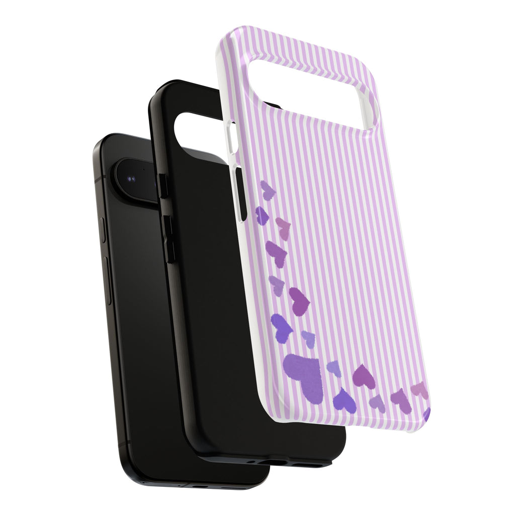 Valentines Day Striped hearts phone case, Purple Heart Floral Stripe Iphone case | Tough Cases - Iphone, Samsung and Pixel Mobile cases