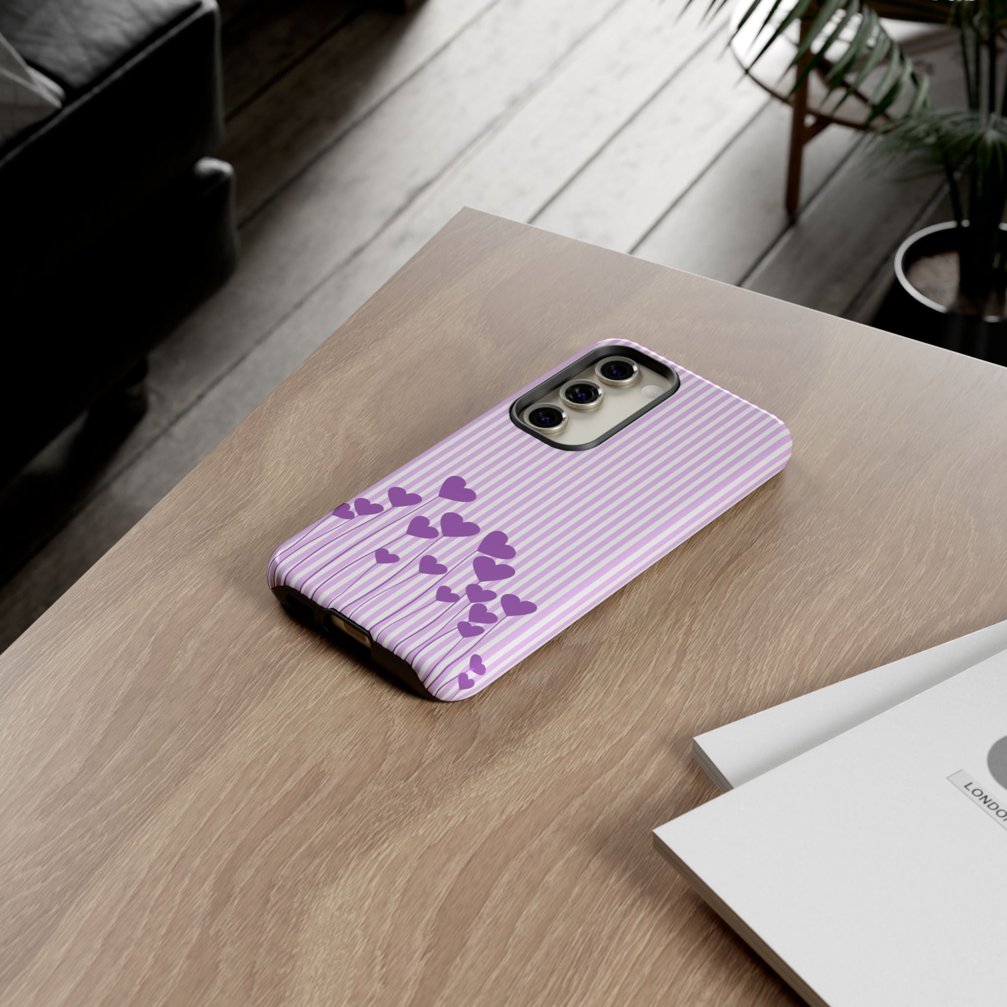 Galentines Day Striped hearts phone case, Purple Heart Floral Stripe Iphone case | Tough Cases - Iphone, Samsung and Pixel Mobile cases