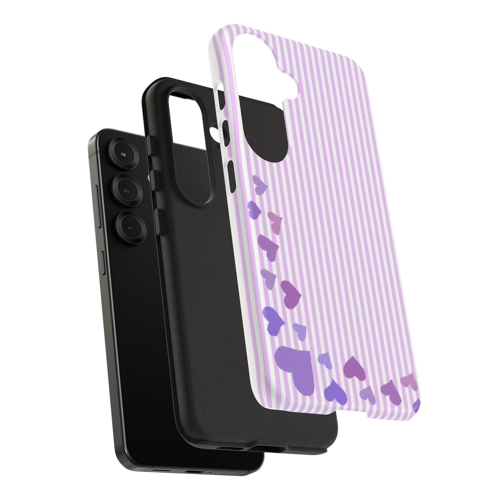 Valentines Day Striped hearts phone case, Purple Heart Floral Stripe Iphone case | Tough Cases - Iphone, Samsung and Pixel Mobile cases