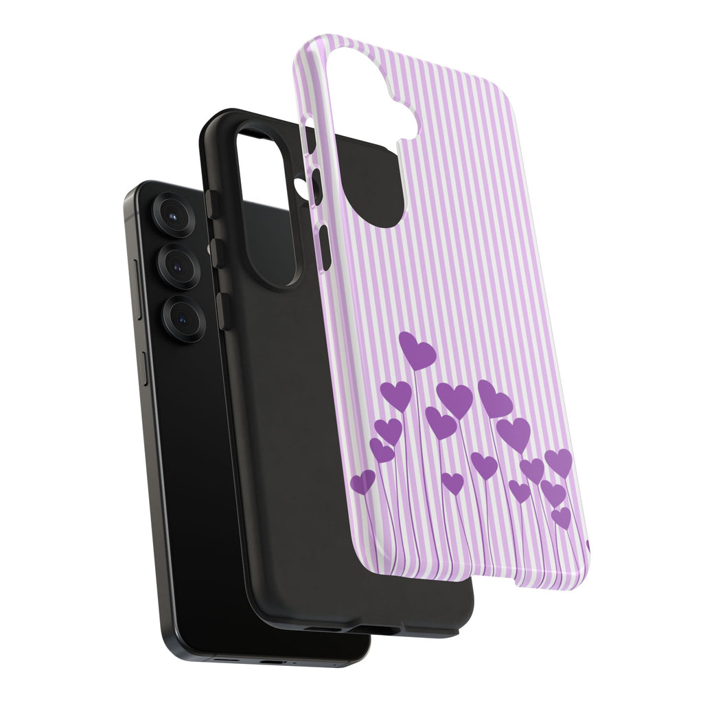 Galentines Day Striped hearts phone case, Purple Heart Floral Stripe Iphone case | Tough Cases - Iphone, Samsung and Pixel Mobile cases