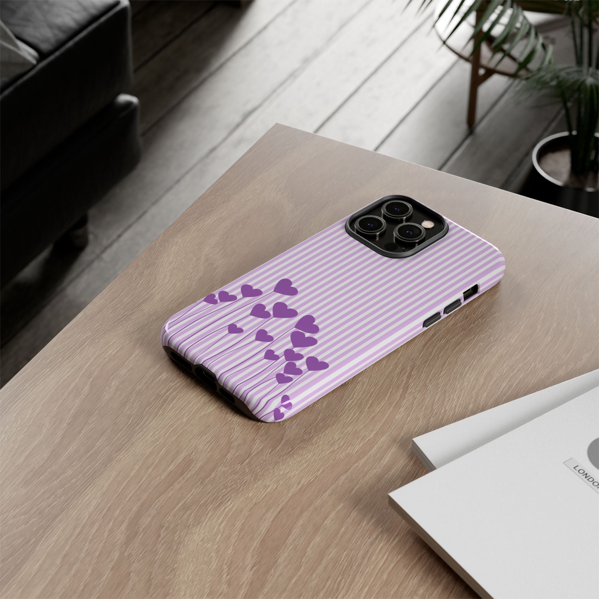 Galentines Day Striped hearts phone case, Purple Heart Floral Stripe Iphone case | Tough Cases - Iphone, Samsung and Pixel Mobile cases