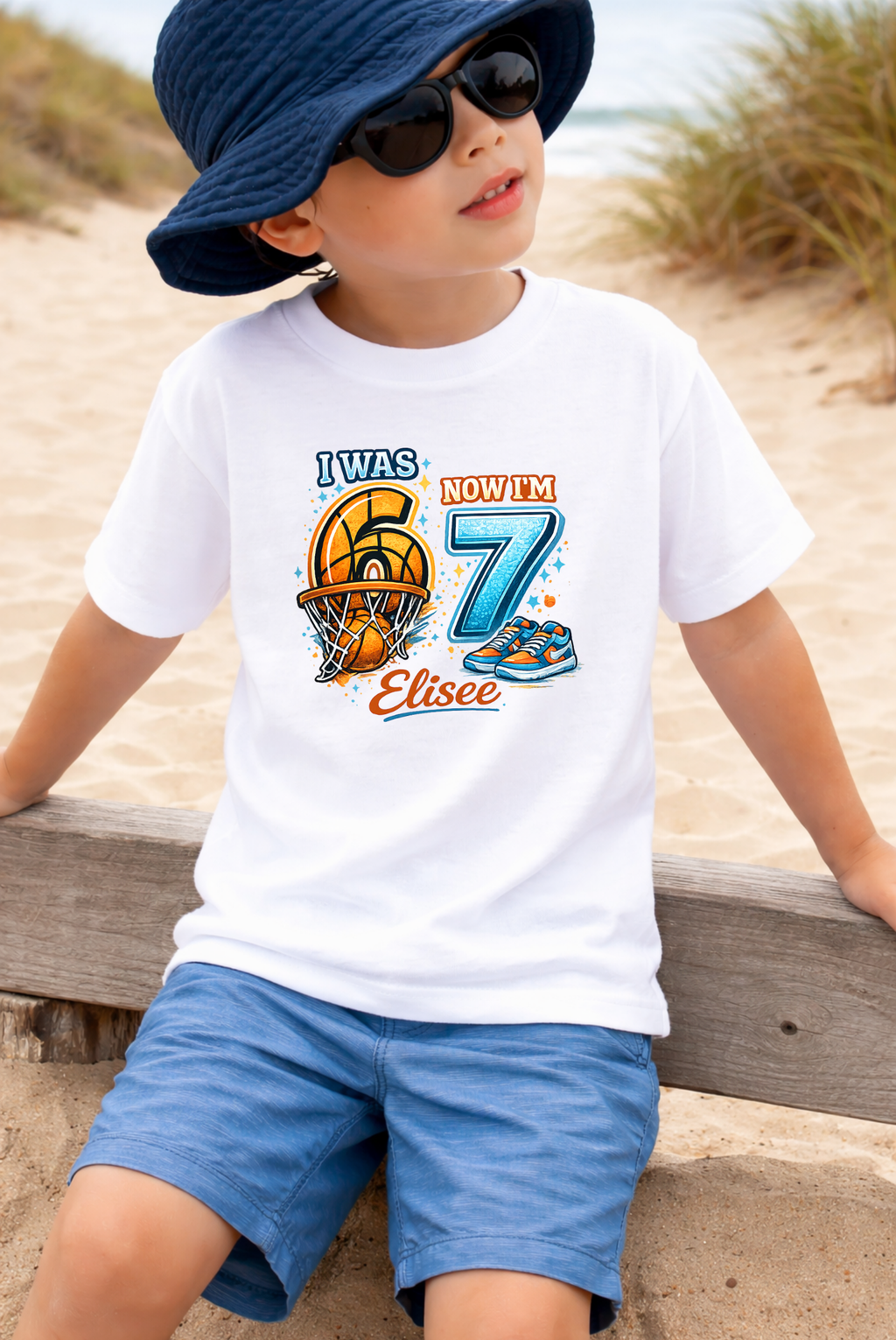 I Was 6 Now I’m 7 Basketball Birthday Shirt, Personalized Name 7th Birthday Boy Tee, Youth Kids Sports Party Gift, Custom Age, 6 7 Tshirt