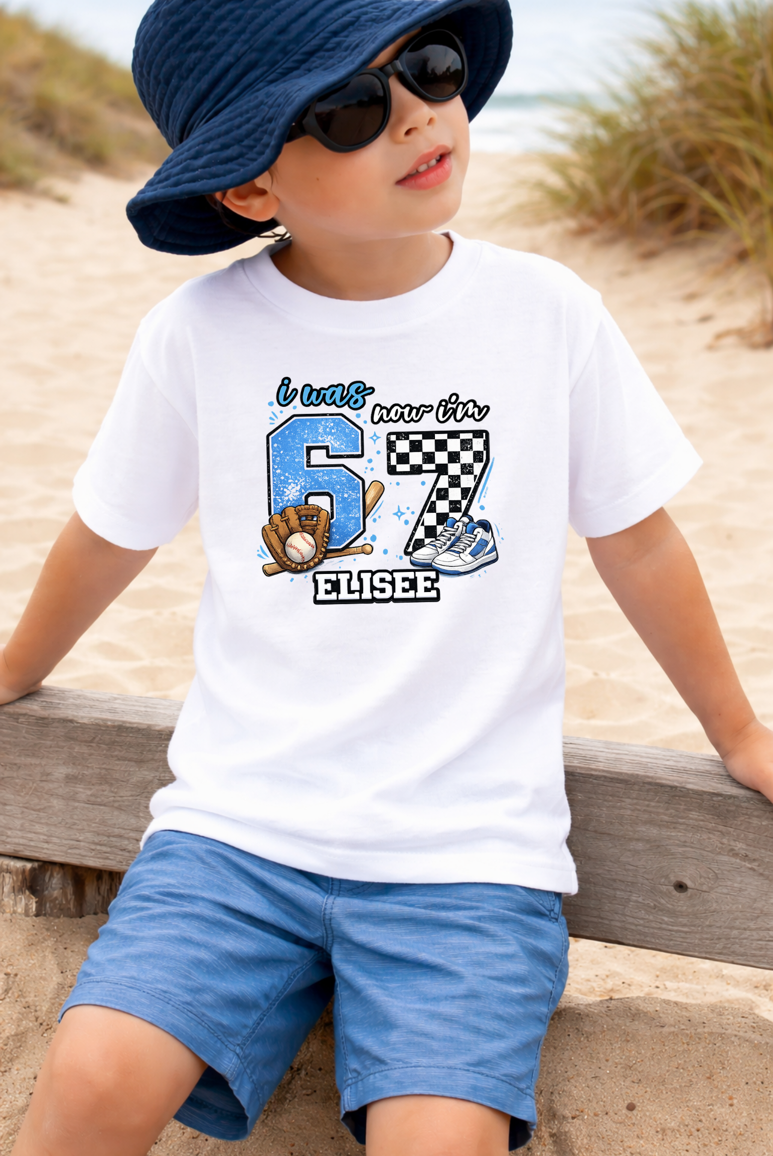 I Was 6 Now I’m 7 Baseball Birthday Shirt, Personalized Name 7th Birthday Boy Tee, Youth Sports custom name shirt, Custom Age