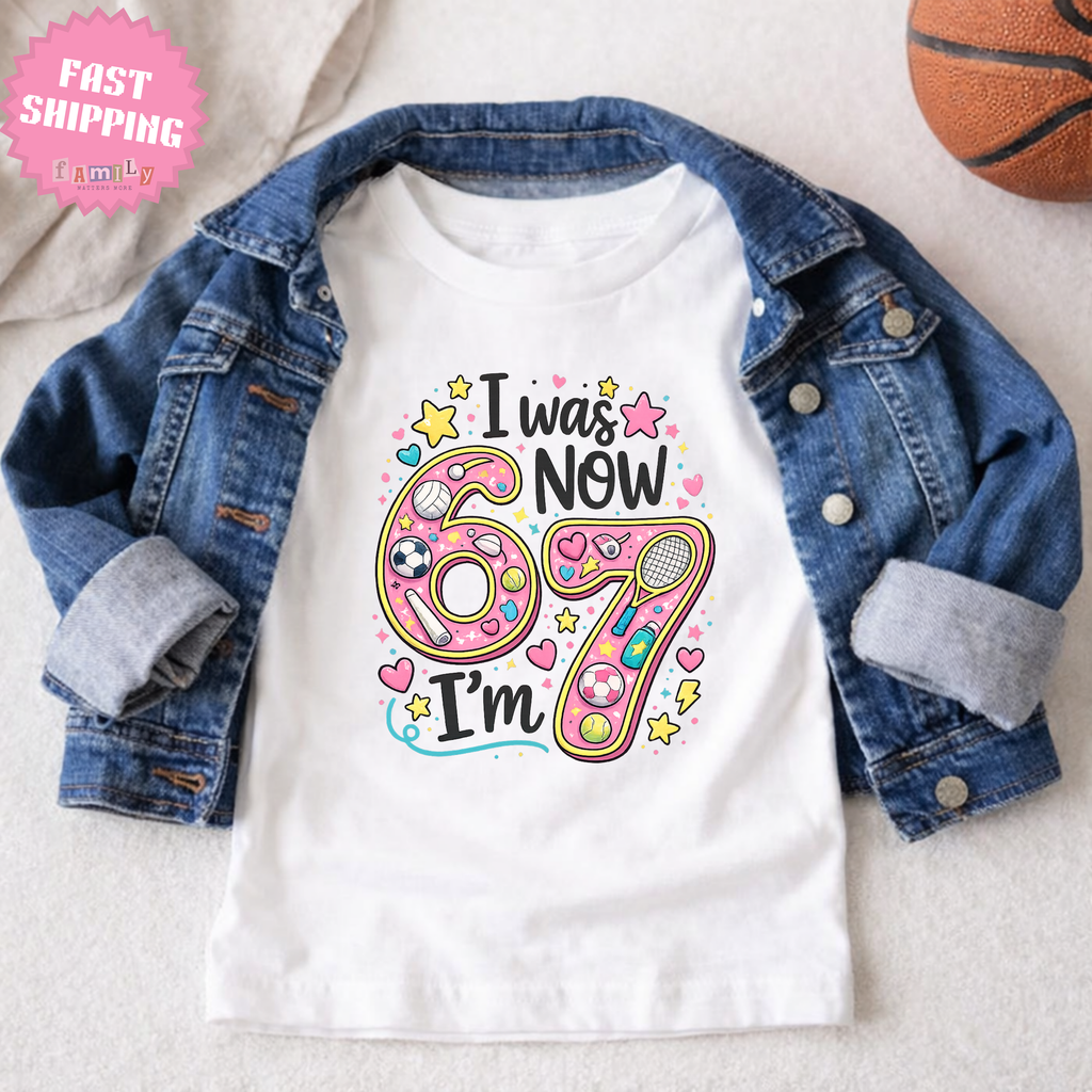 I Was 6 Now I’m 7 Birthday Shirt, Sports 7th Birthday Tee, Youth Kids Sports Party Gift, Custom Age, football shirt, kids shirt, 3 options