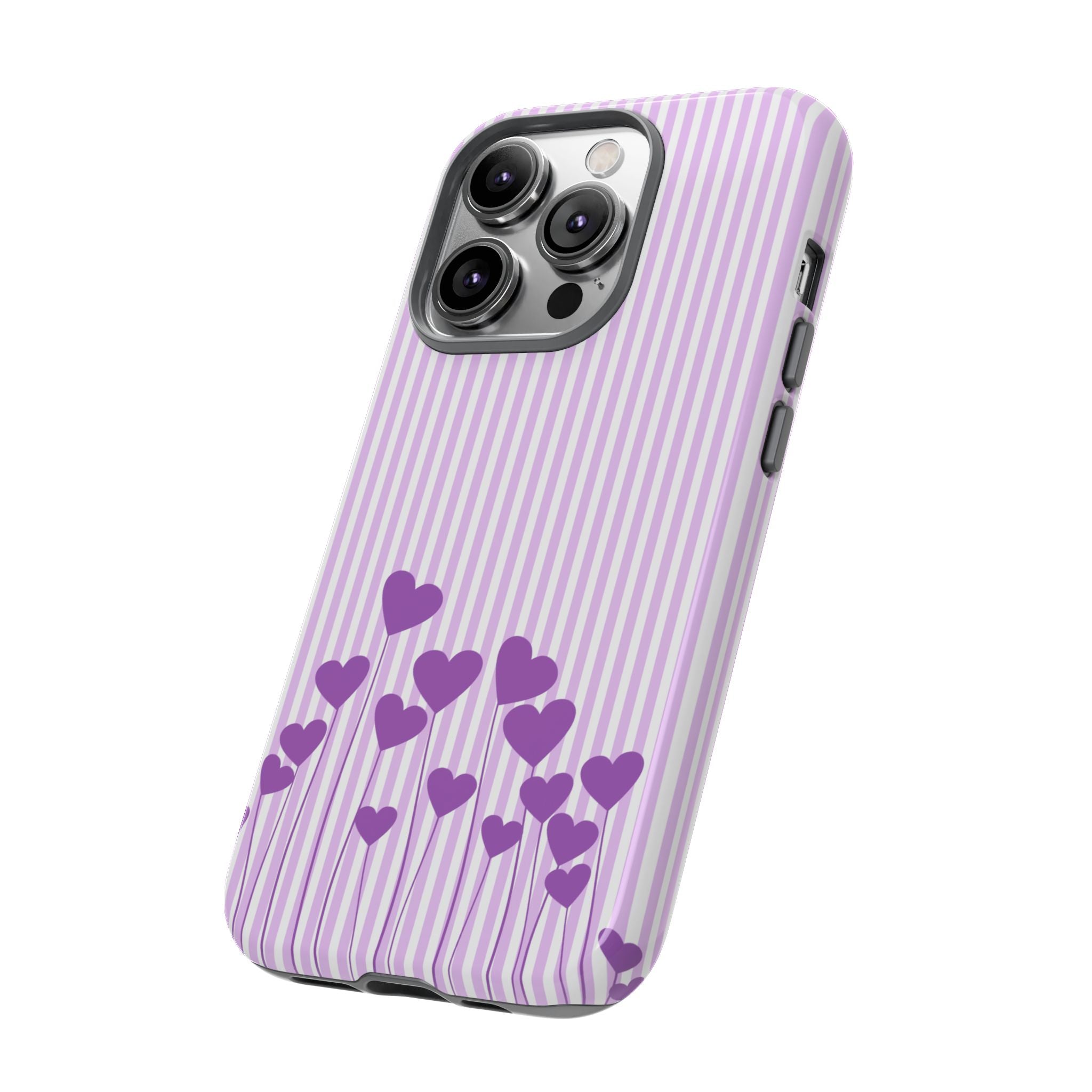 Galentines Day Striped hearts phone case, Purple Heart Floral Stripe Iphone case | Tough Cases - Iphone, Samsung and Pixel Mobile cases