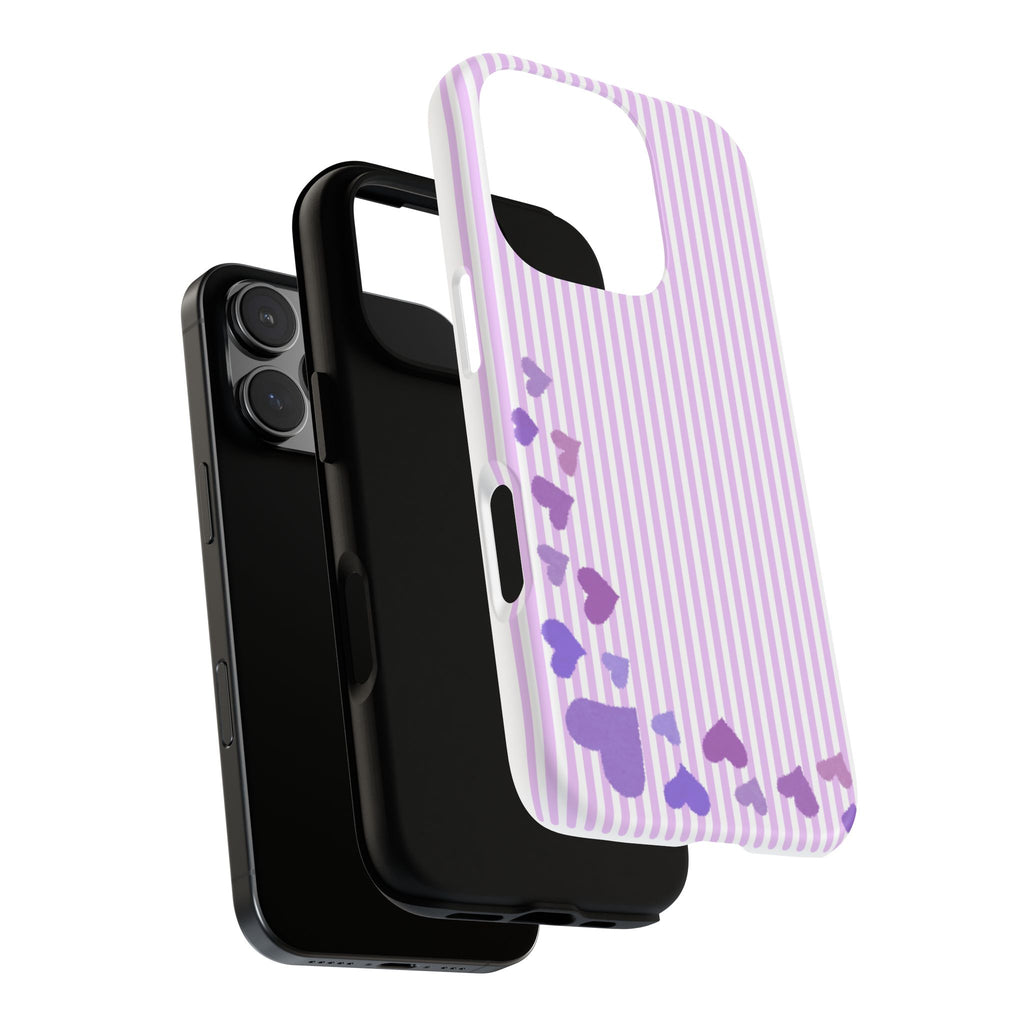Valentines Day Striped hearts phone case, Purple Heart Floral Stripe Iphone case | Tough Cases - Iphone, Samsung and Pixel Mobile cases