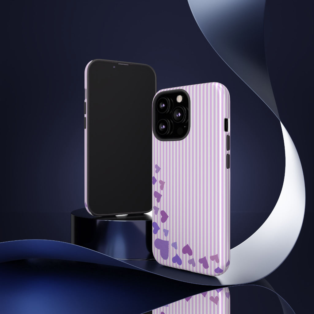Valentines Day Striped hearts phone case, Purple Heart Floral Stripe Iphone case | Tough Cases - Iphone, Samsung and Pixel Mobile cases