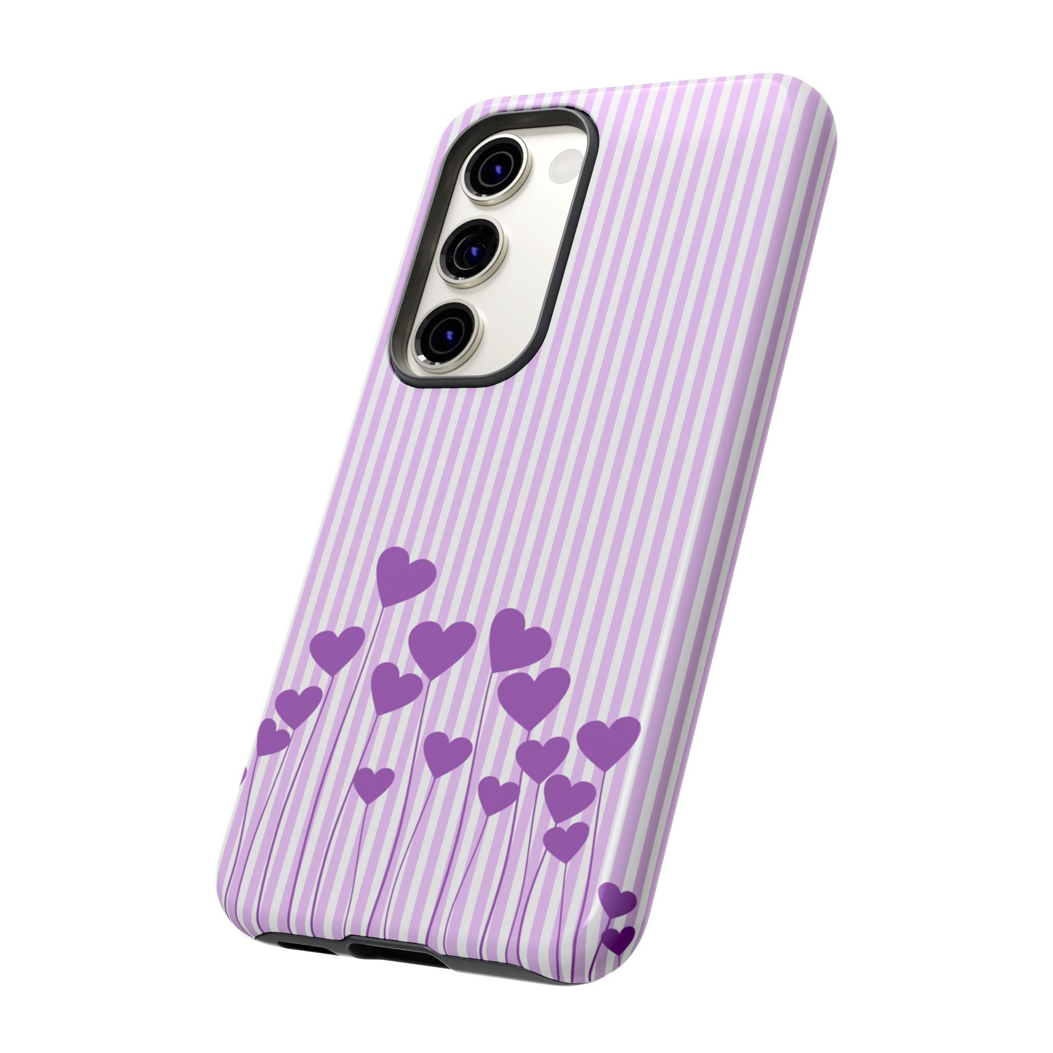 Galentines Day Striped hearts phone case, Purple Heart Floral Stripe Iphone case | Tough Cases - Iphone, Samsung and Pixel Mobile cases
